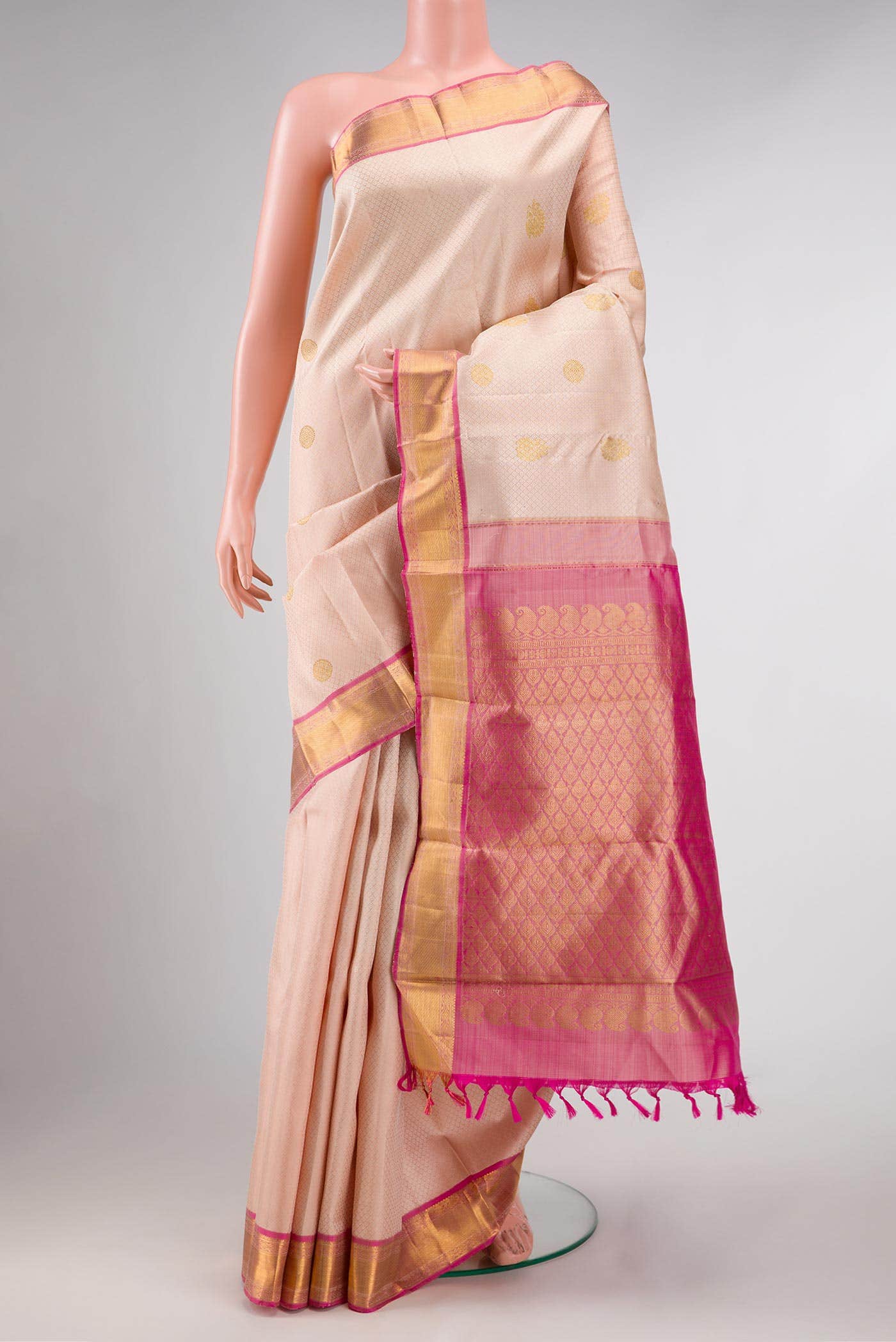 Pure Silk Pure Zari Rose Gold Dual Tone Kanchipuram Saree