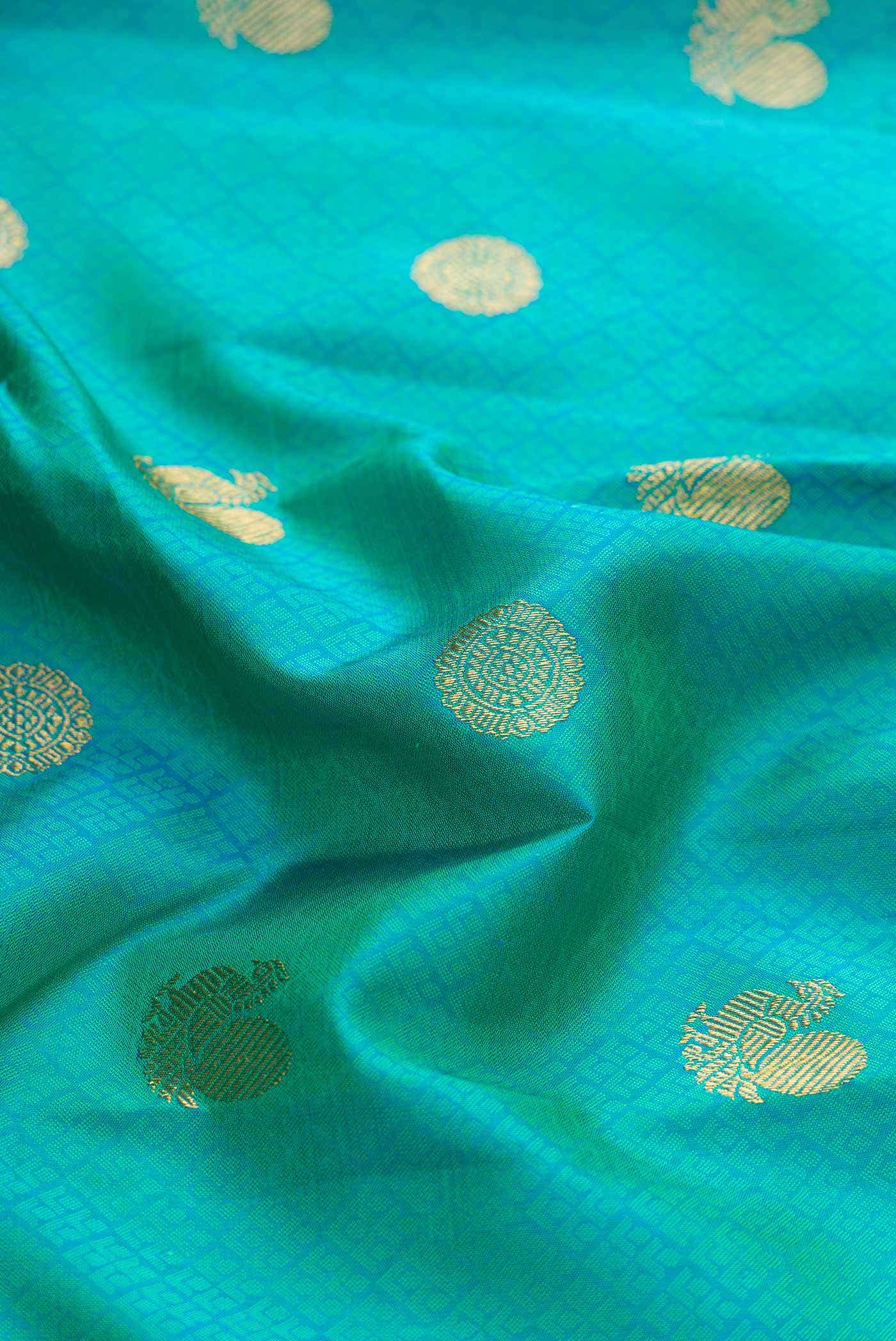 Pure Silk Pure Zari Green Dual Tone Kanchipuram Saree