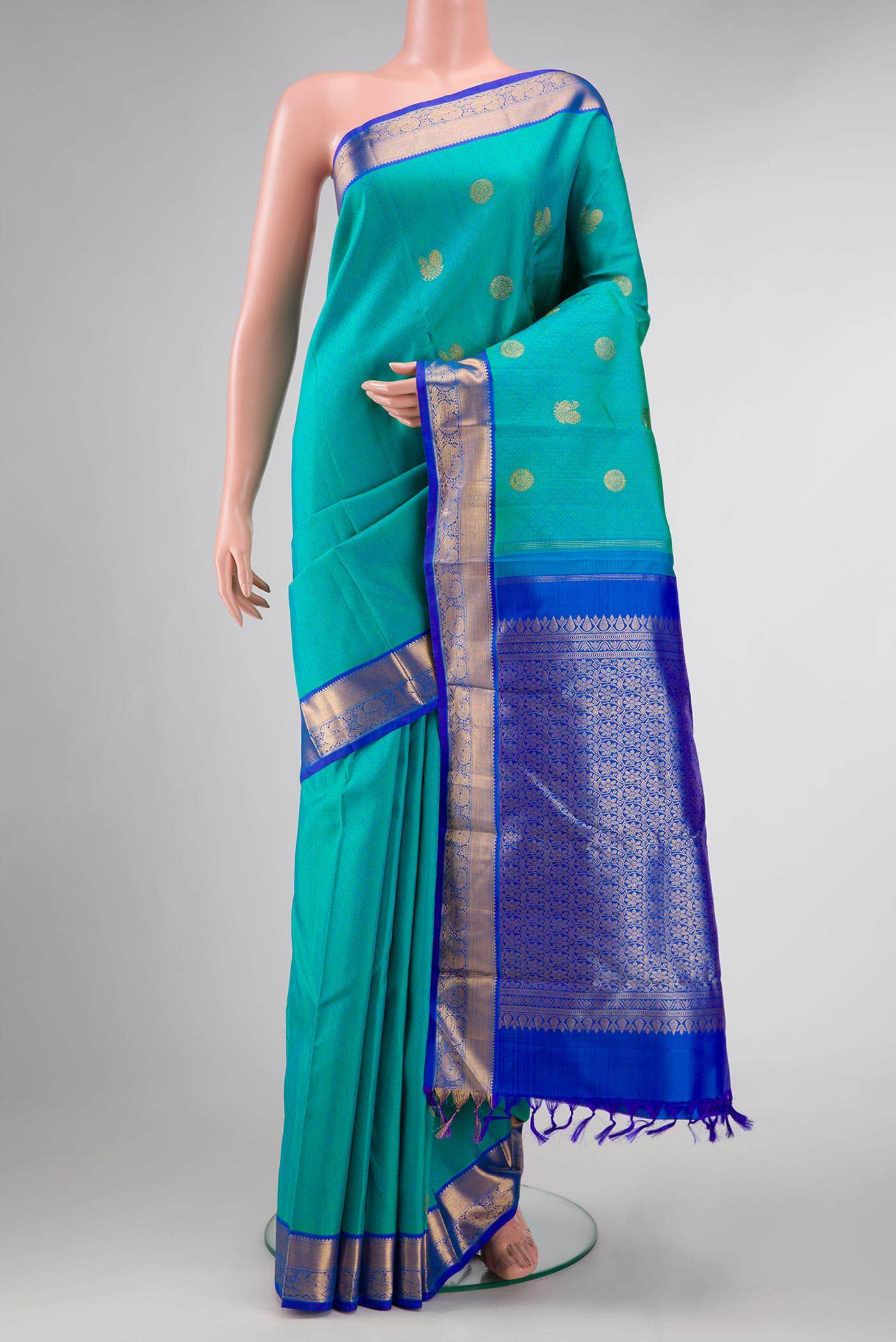 Pure Silk Pure Zari Green Dual Tone Kanchipuram Saree