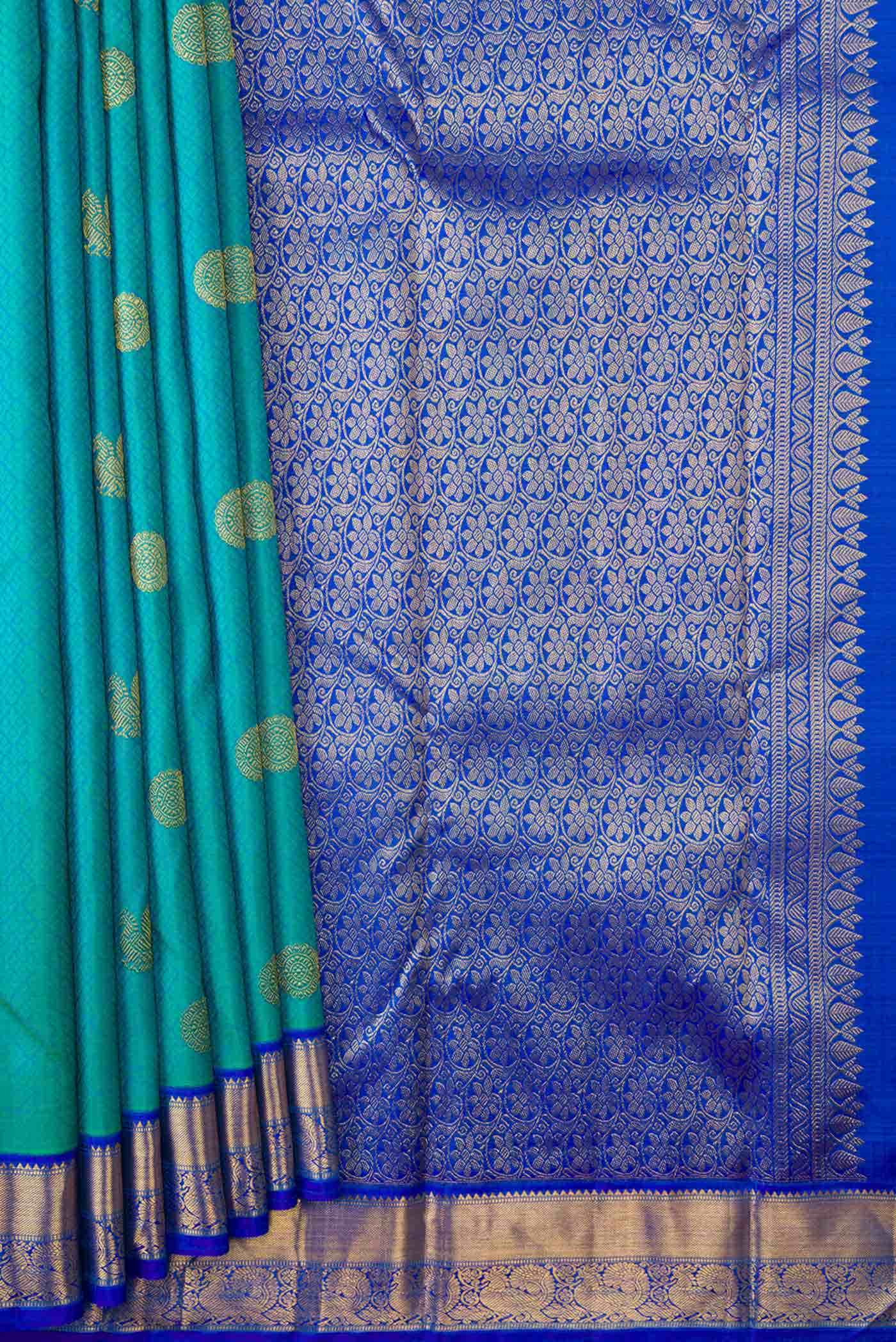 Pure Silk Pure Zari Green Dual Tone Kanchipuram Saree