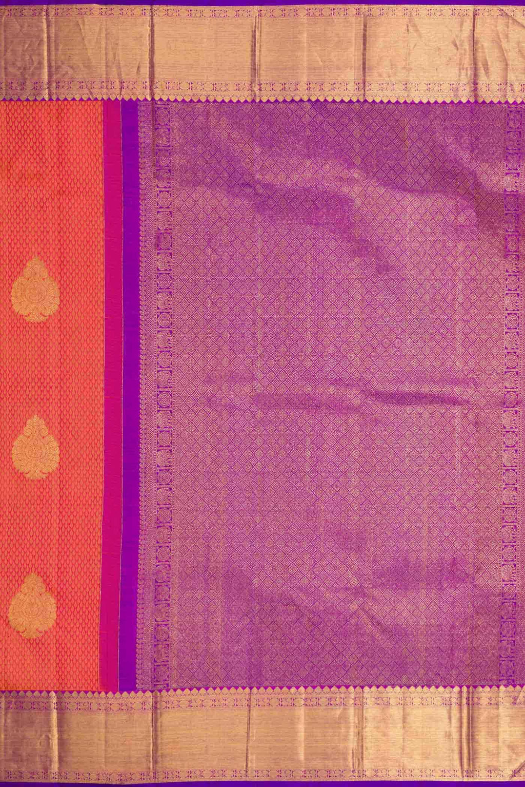 Pure Silk Pure Zari Peach Dual Tone Kanchipuram Saree