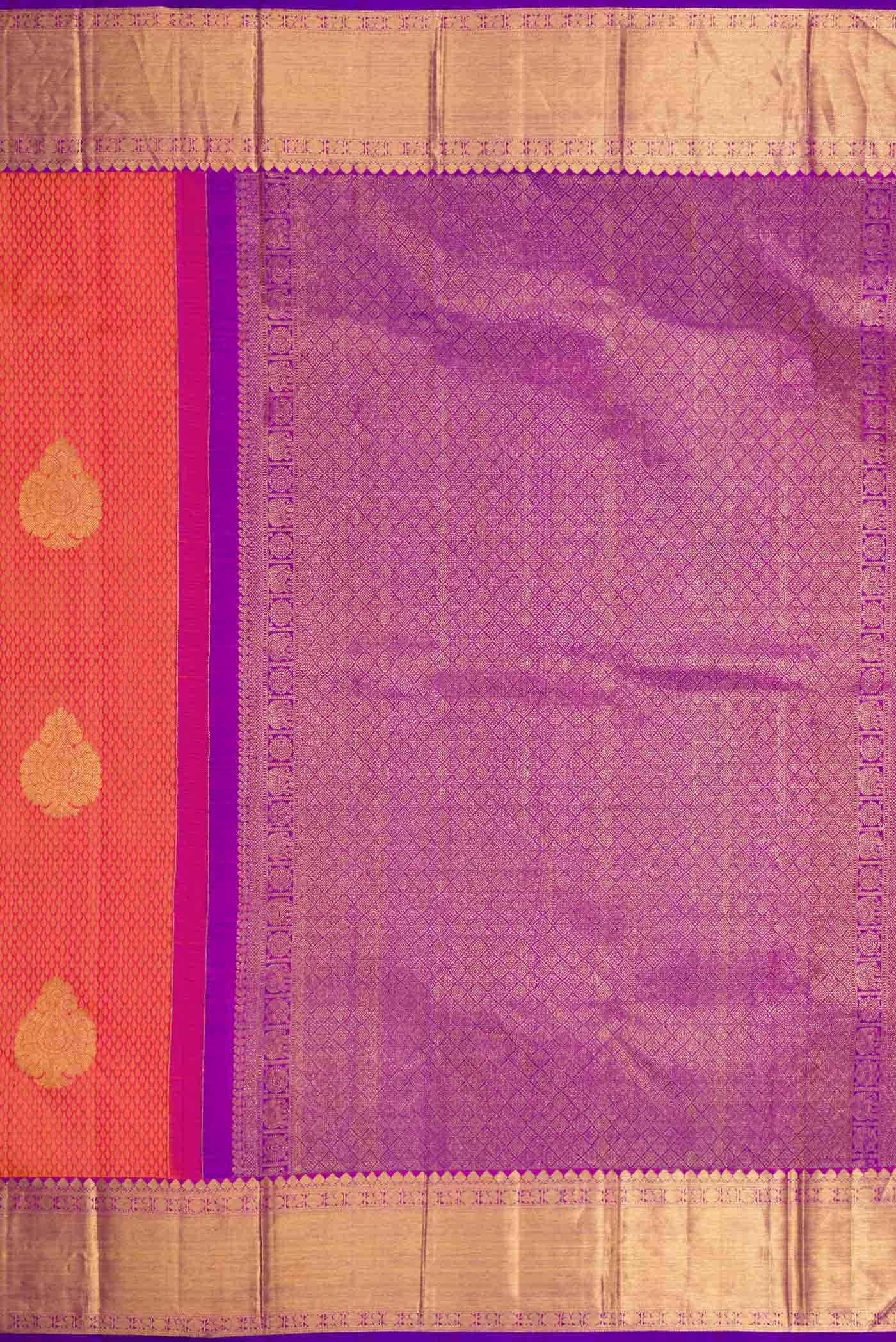 Pure Silk Pure Zari Peach Dual Tone Kanchipuram Saree