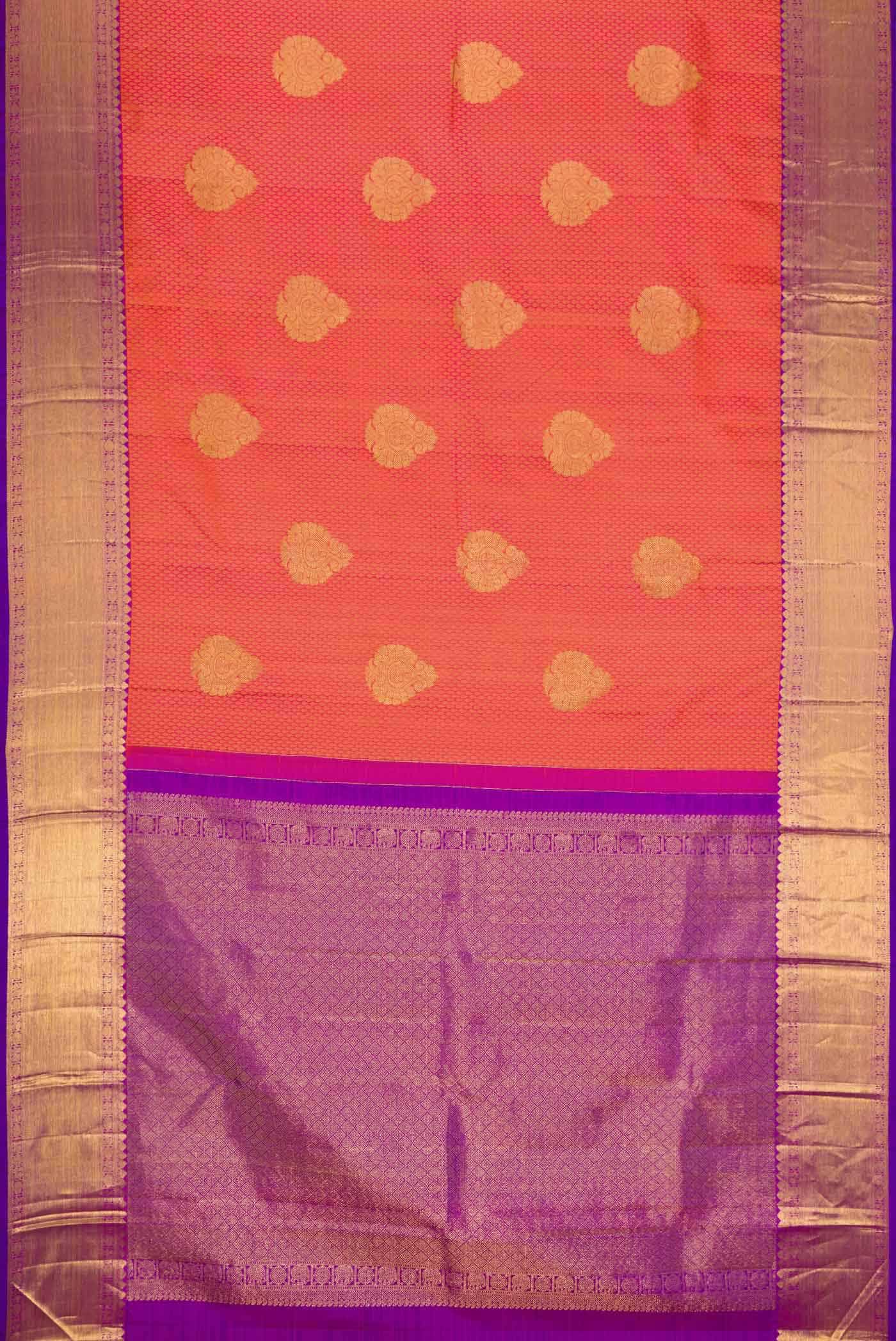 Pure Silk Pure Zari Peach Dual Tone Kanchipuram Saree
