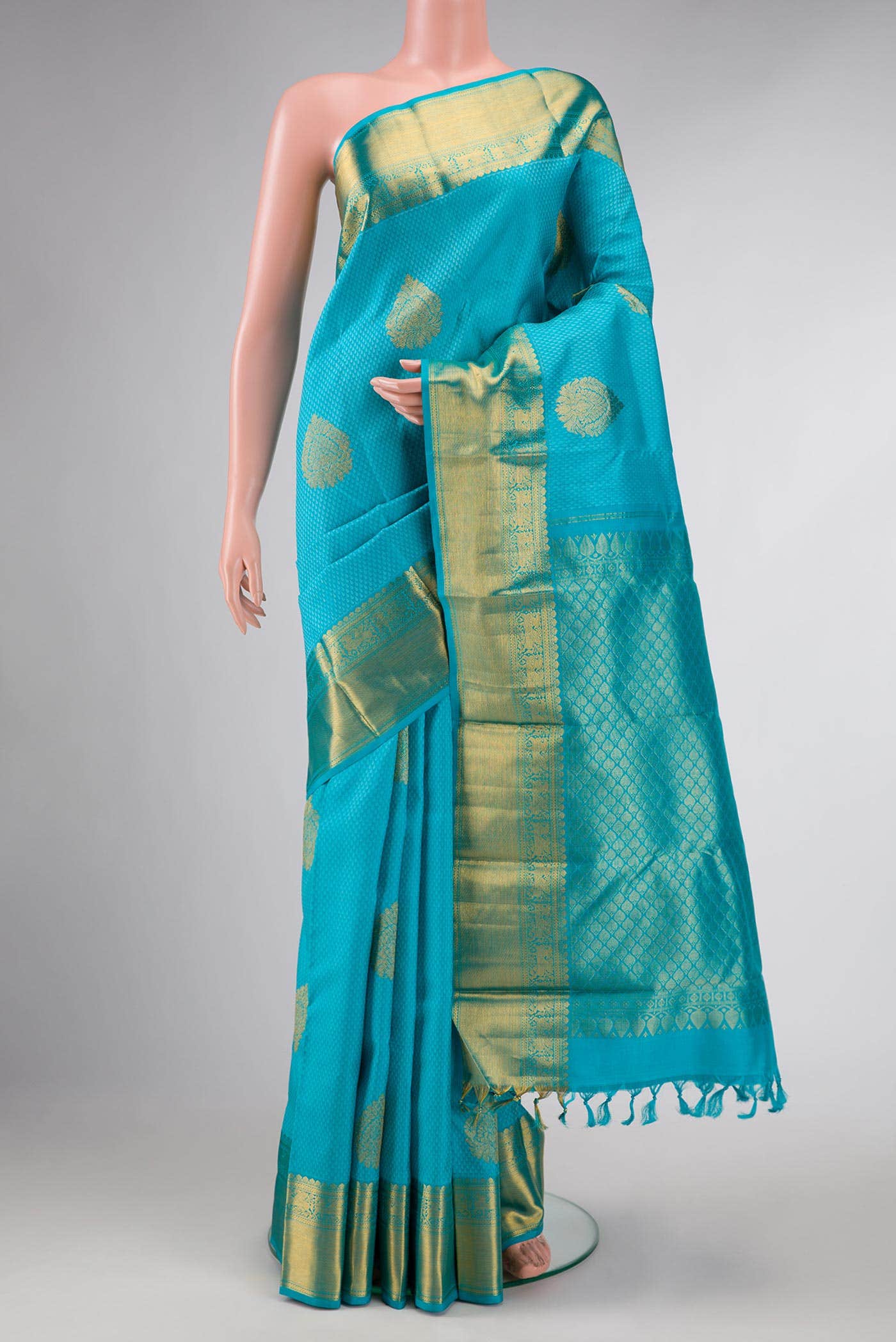 Pure Silk Pure Zari Sky Blue Dual Tone Kanchipuram Saree