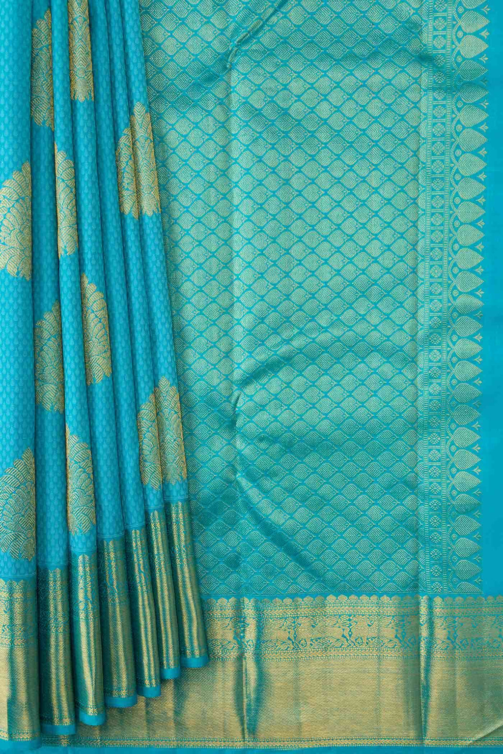 Pure Silk Pure Zari Sky Blue Dual Tone Kanchipuram Saree
