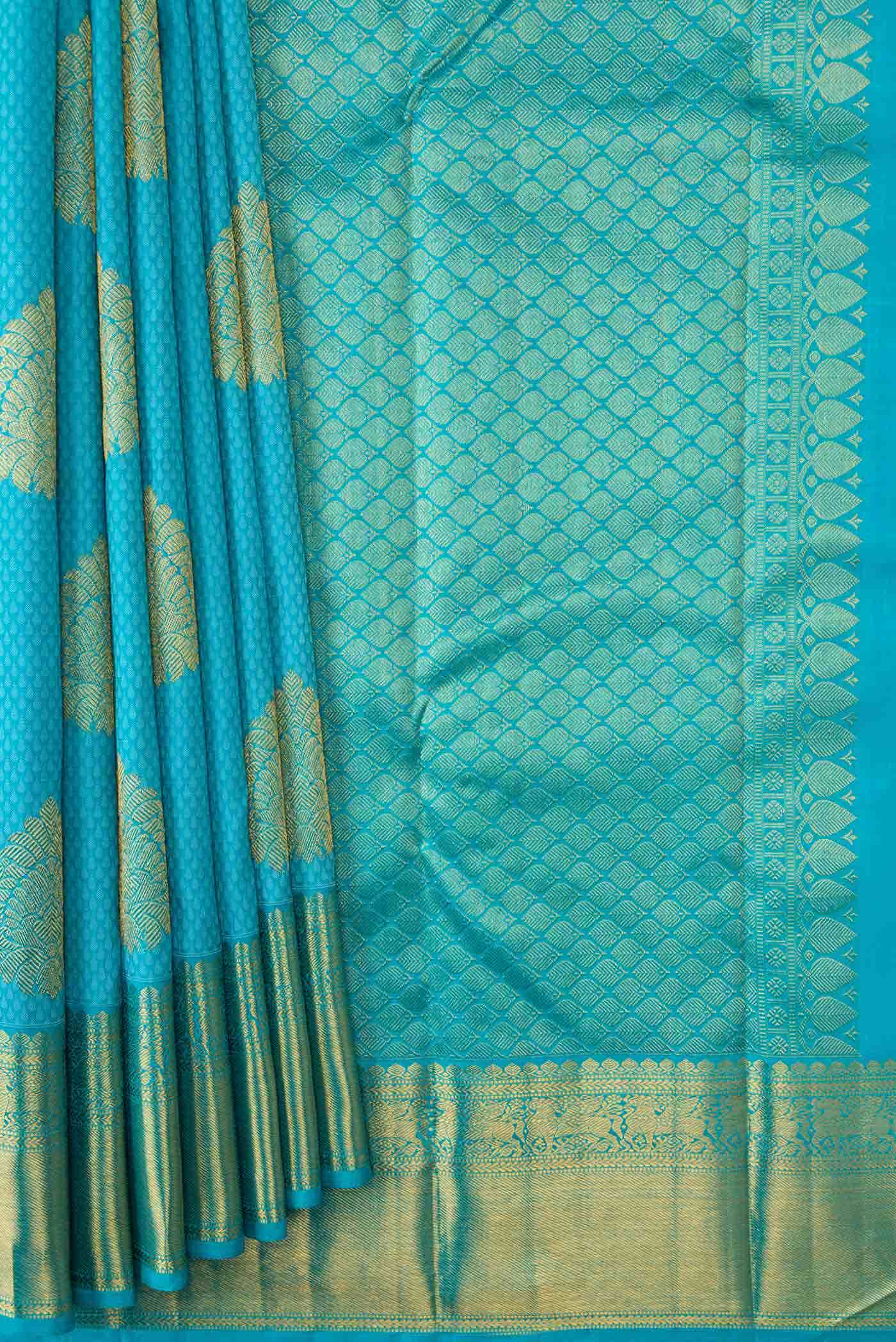 Pure Silk Pure Zari Sky Blue Dual Tone Kanchipuram Saree