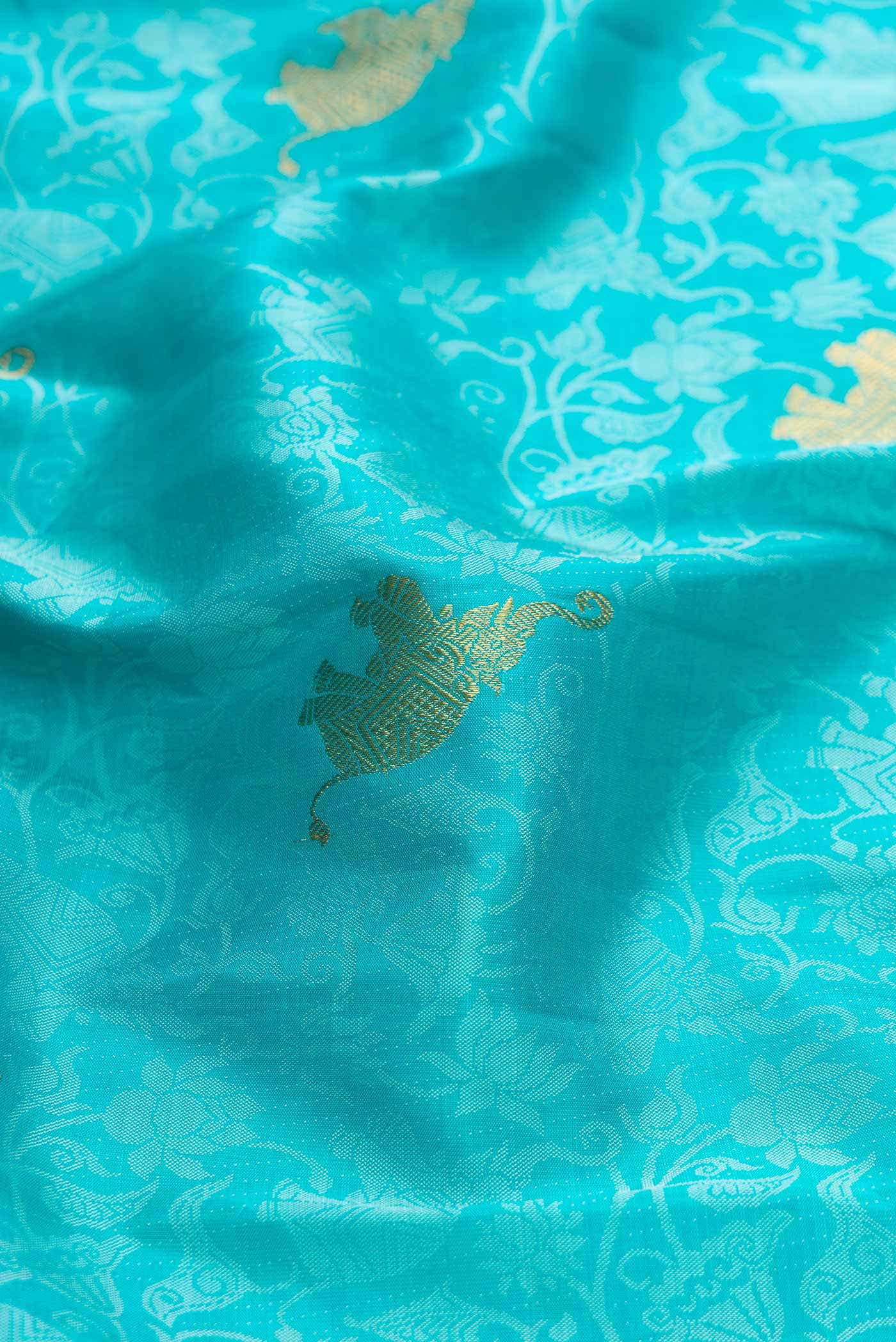 Pure Silk Pure Zari Sky Blue Dual Tone Kanchipuram Saree