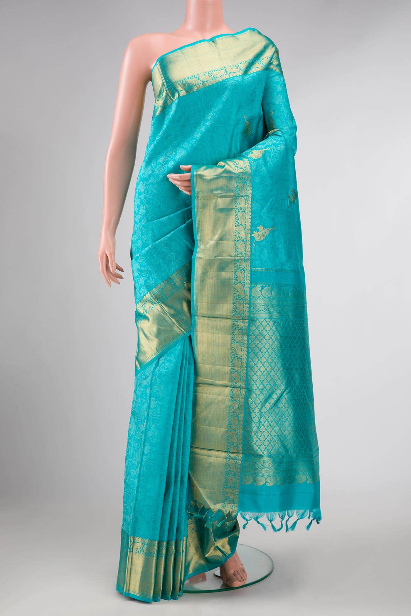 Pure Silk Pure Zari Sky Blue Dual Tone Kanchipuram Saree