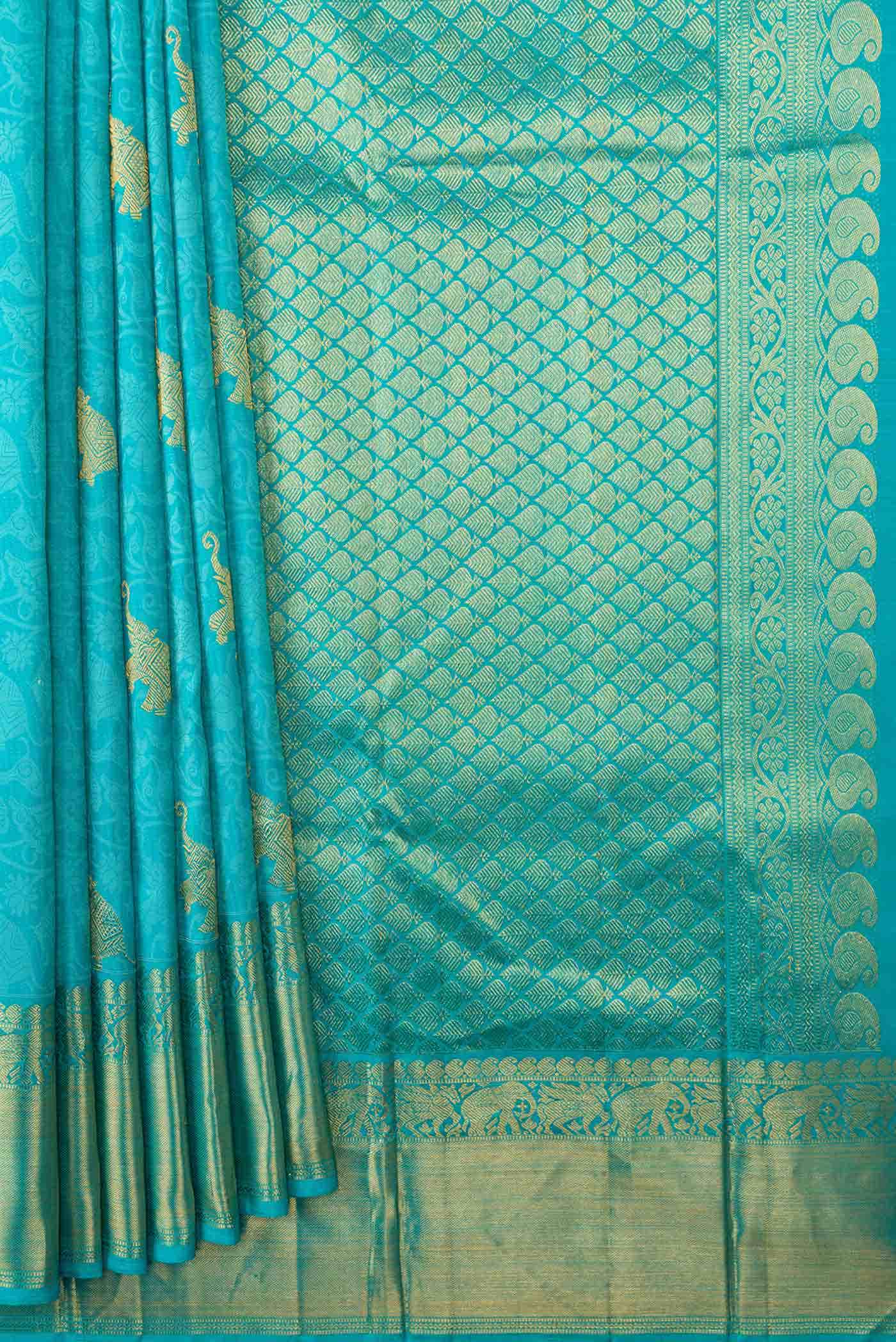 Pure Silk Pure Zari Sky Blue Dual Tone Kanchipuram Saree