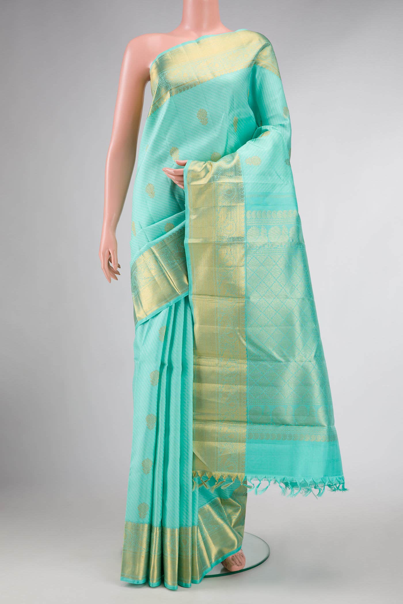 Pure Silk Pure Zari Sea Green Dual Tone Kanchipuram Saree