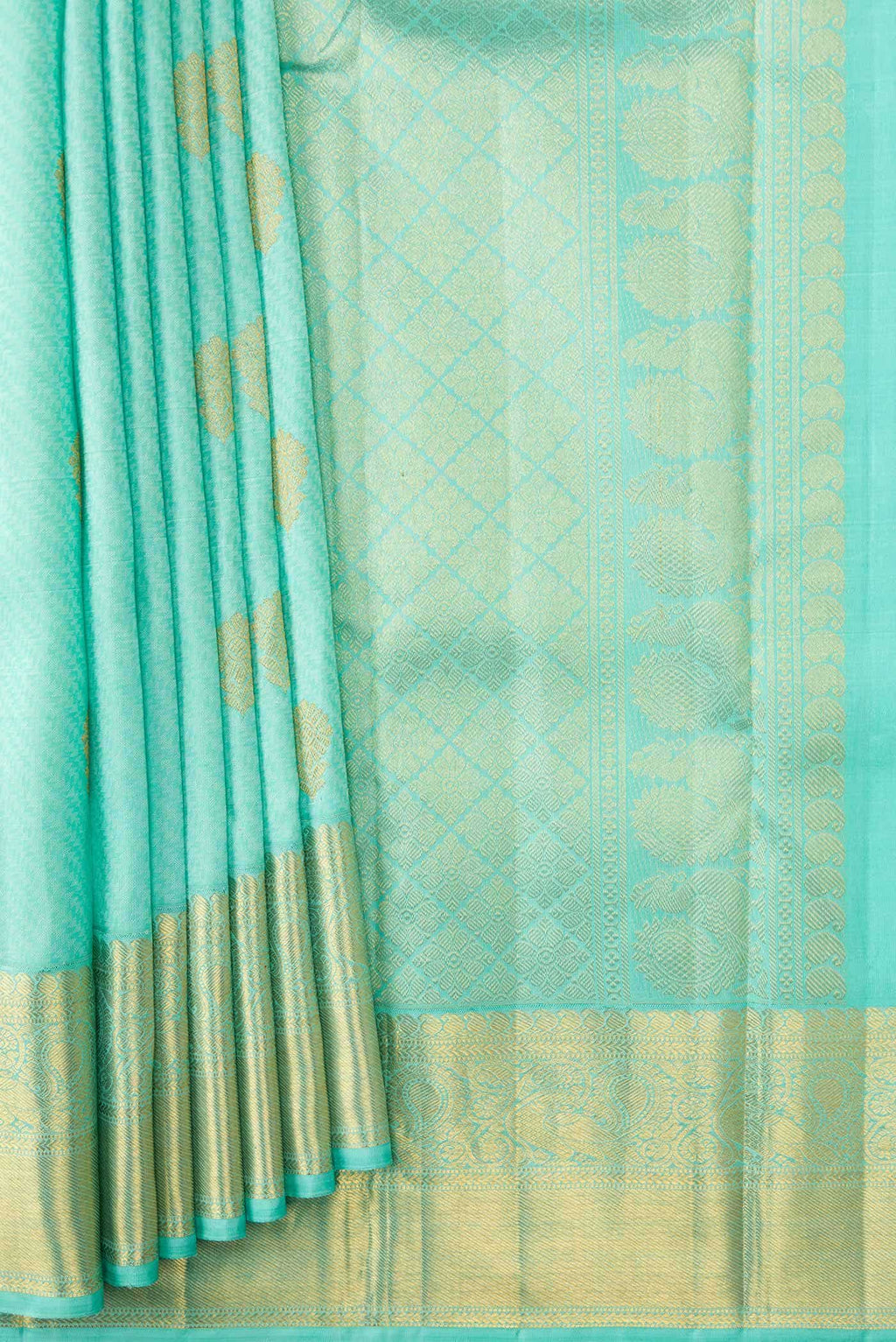 Pure Silk Pure Zari Sea Green Dual Tone Kanchipuram Saree