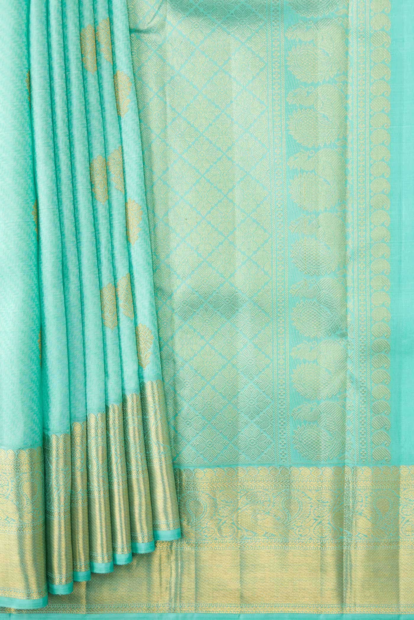 Pure Silk Pure Zari Sea Green Dual Tone Kanchipuram Saree