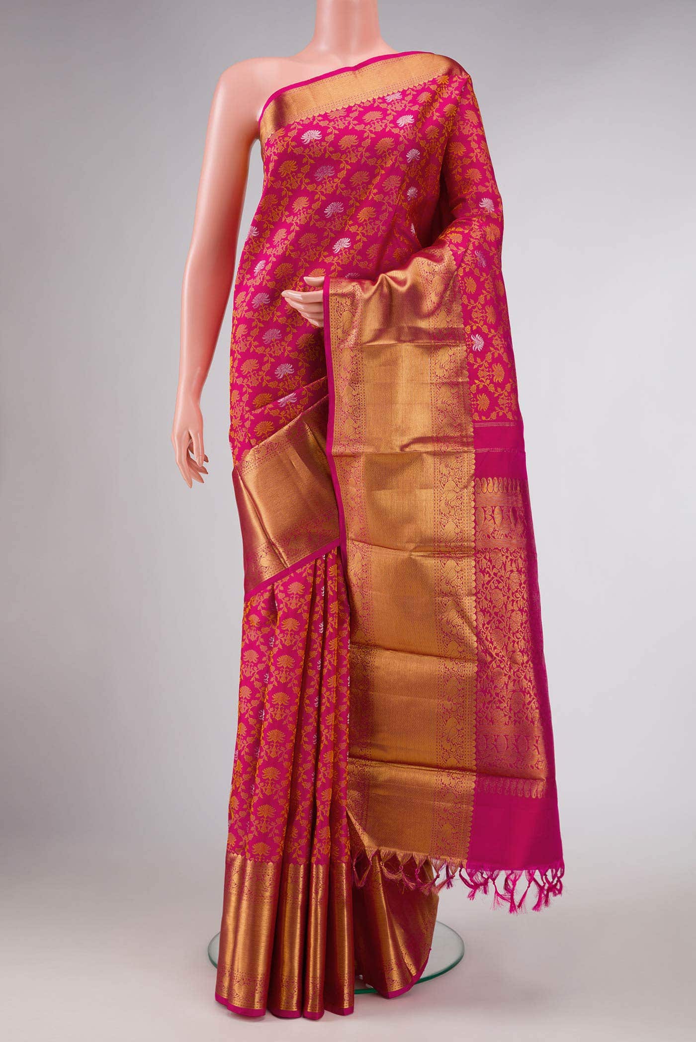 Pure Silk Pure Zari Pink Dual Tone Kanchipuram Saree