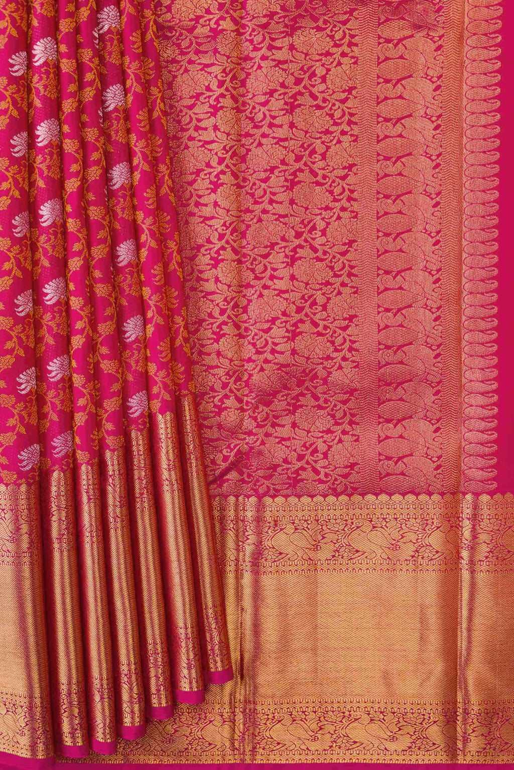 Pure Silk Pure Zari Pink Dual Tone Kanchipuram Saree