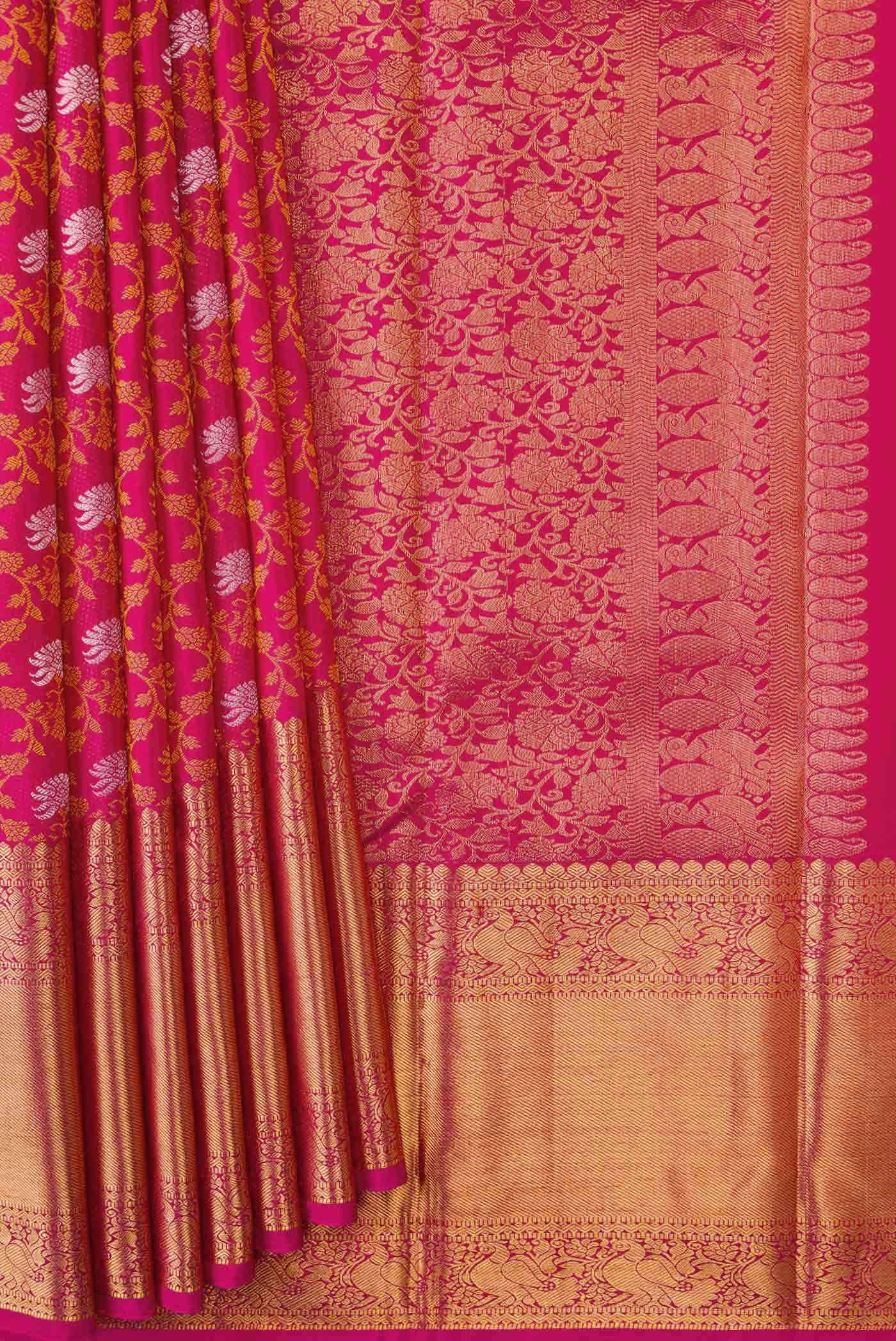 Pure Silk Pure Zari Pink Dual Tone Kanchipuram Saree