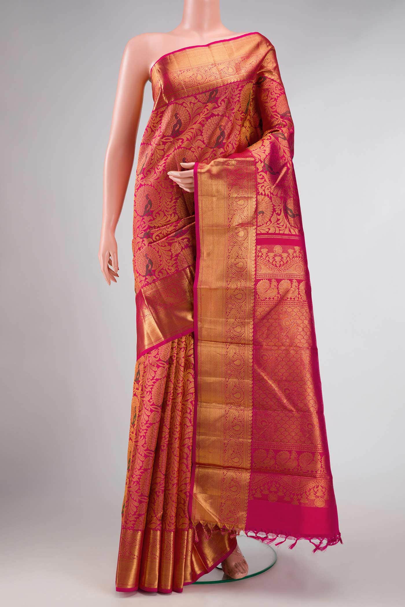 Dark Pink Dual Tone Kanchipuram Silk Saree