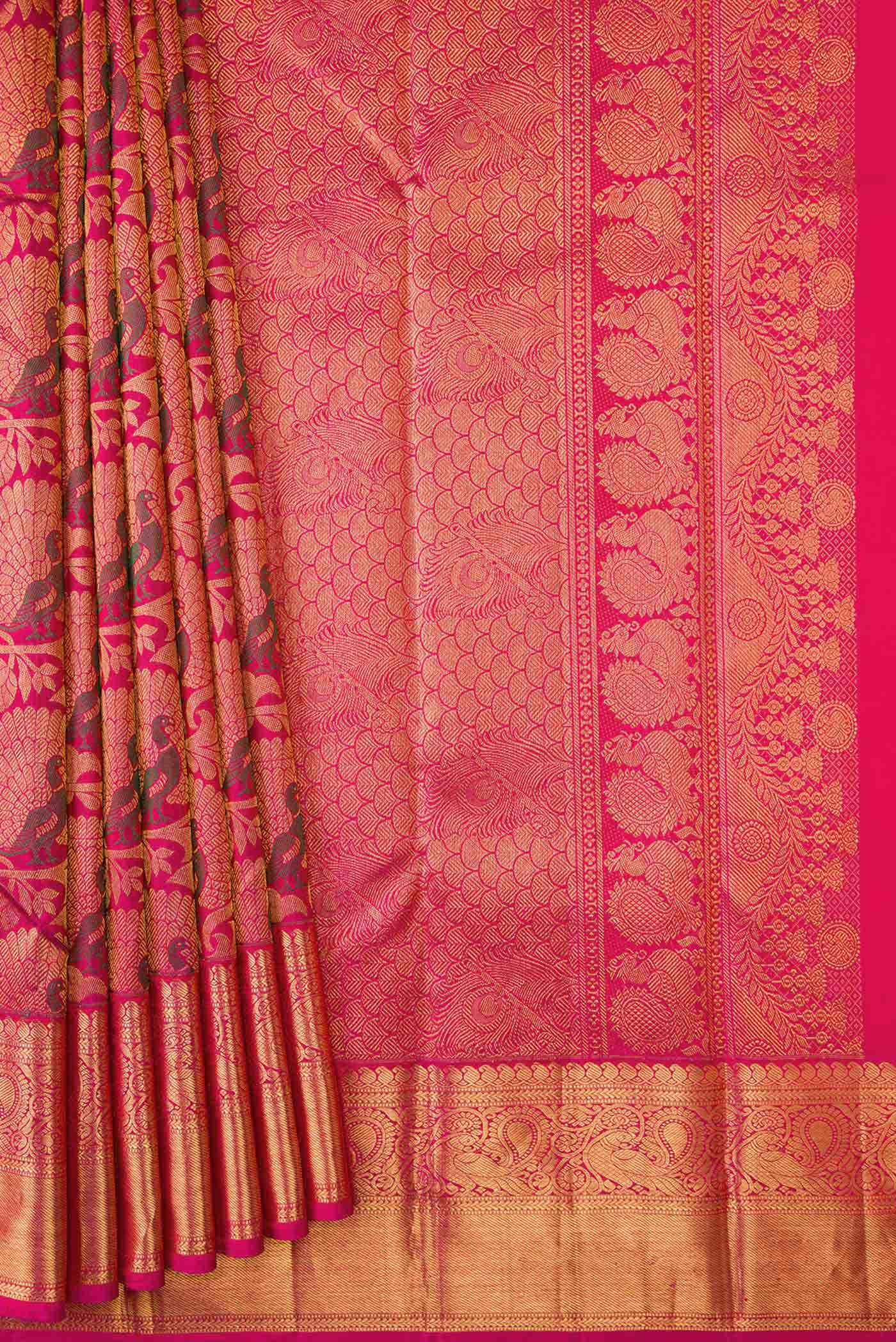 Dark Pink Dual Tone Kanchipuram Silk Saree