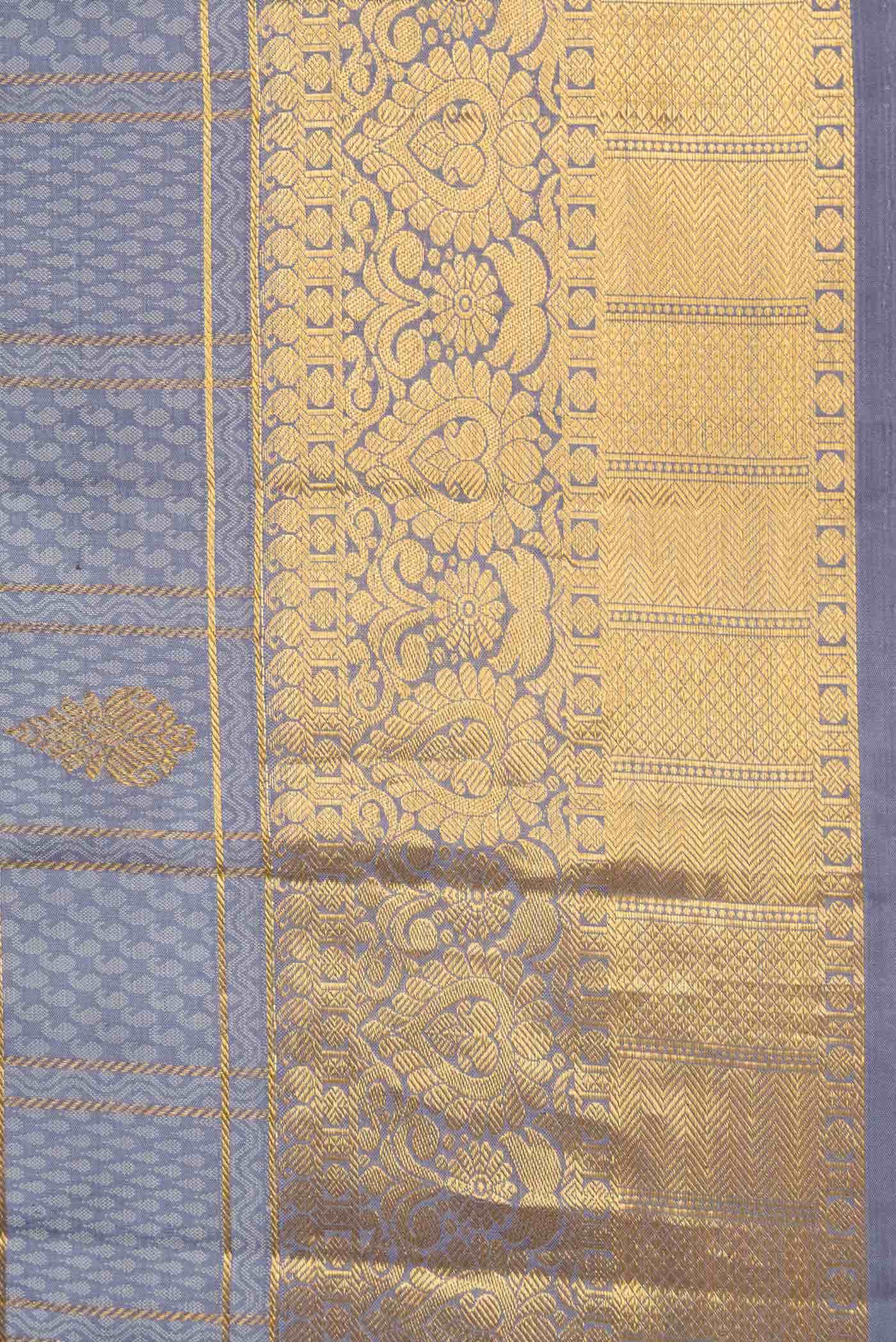 Pure Silk Pure Zari Grey Dual Tone Kanchipuram Saree