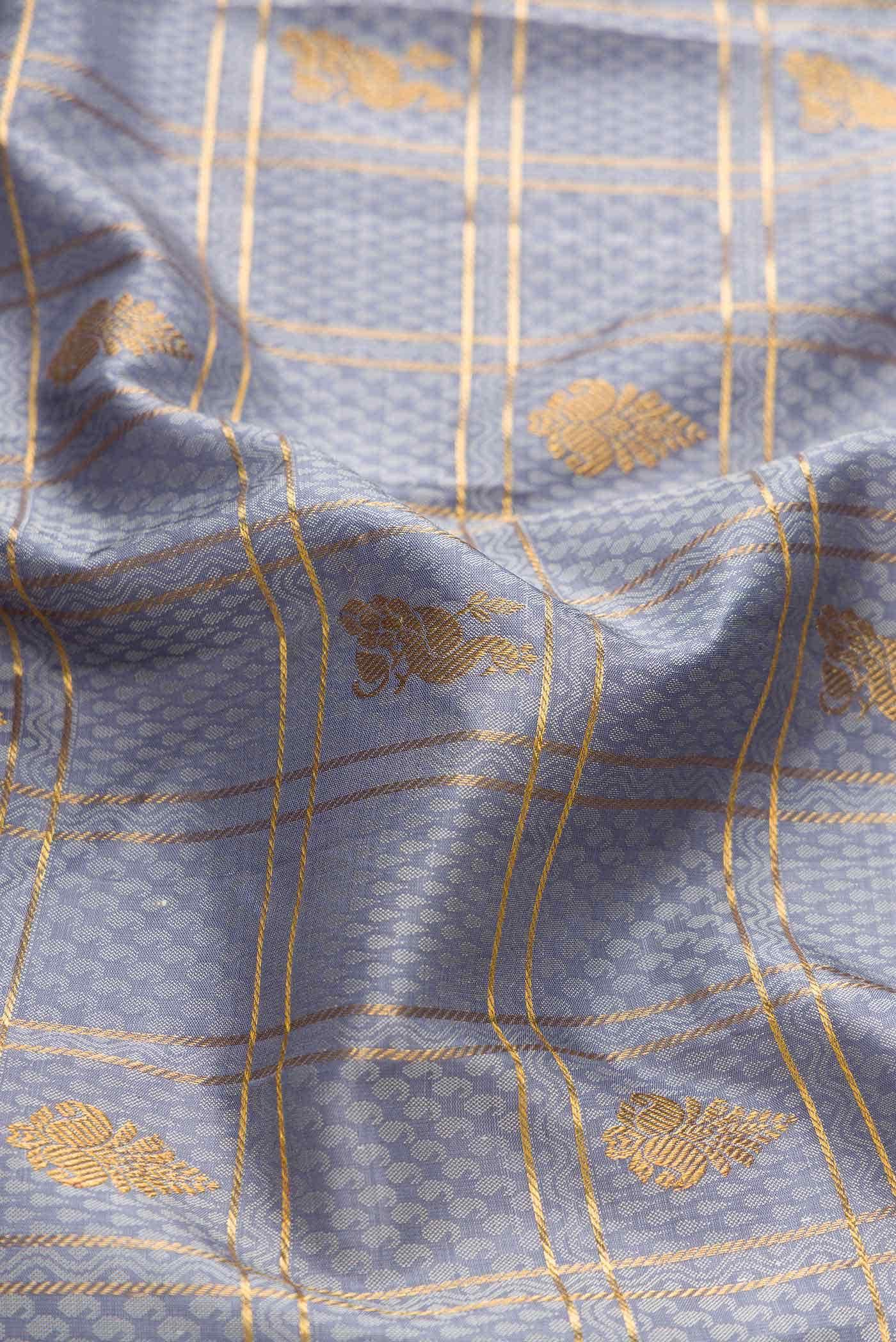 Pure Silk Pure Zari Grey Dual Tone Kanchipuram Saree