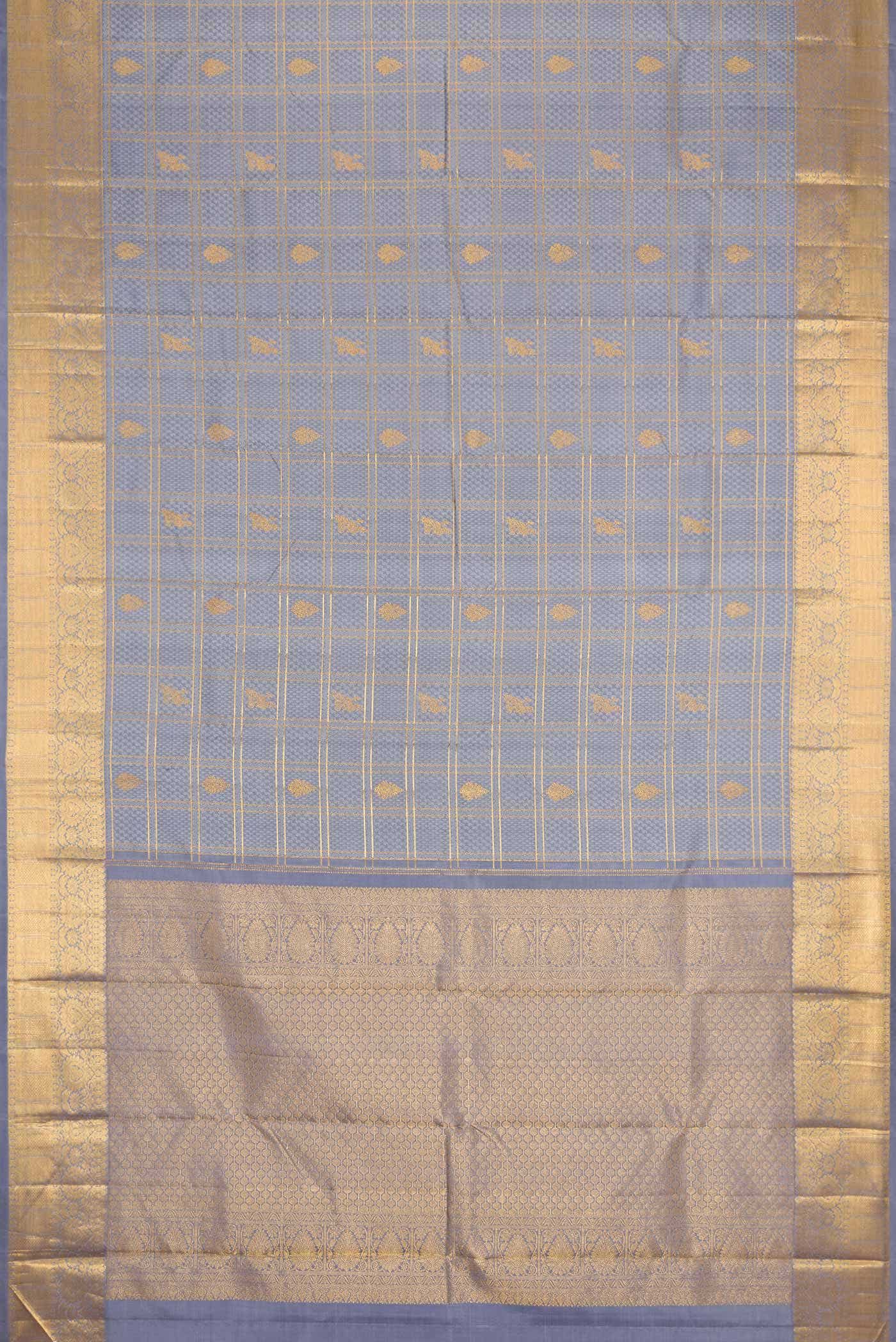 Pure Silk Pure Zari Grey Dual Tone Kanchipuram Saree