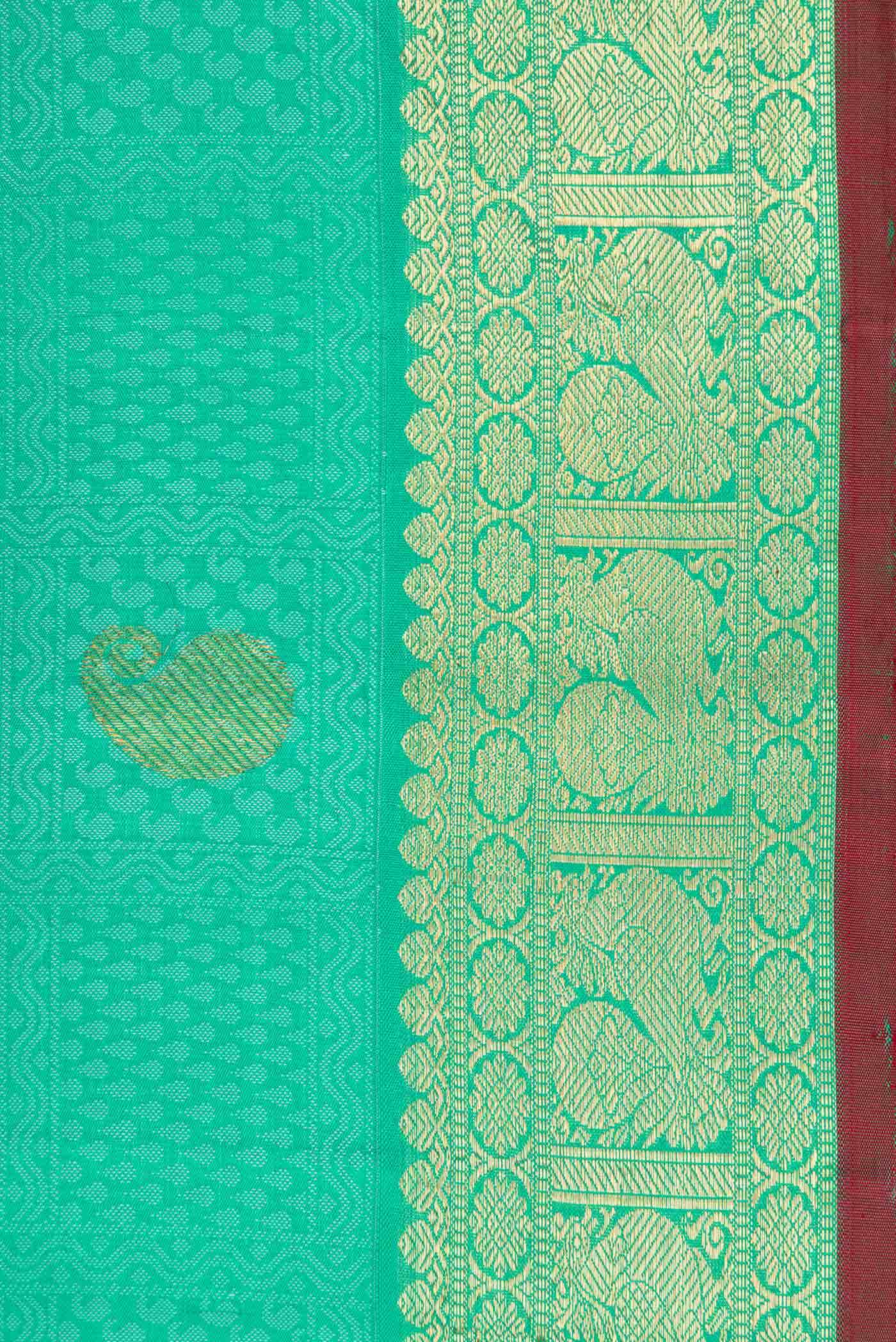Pure Silk Pure Zari Sea Green Dual Tone Kanchipuram Saree