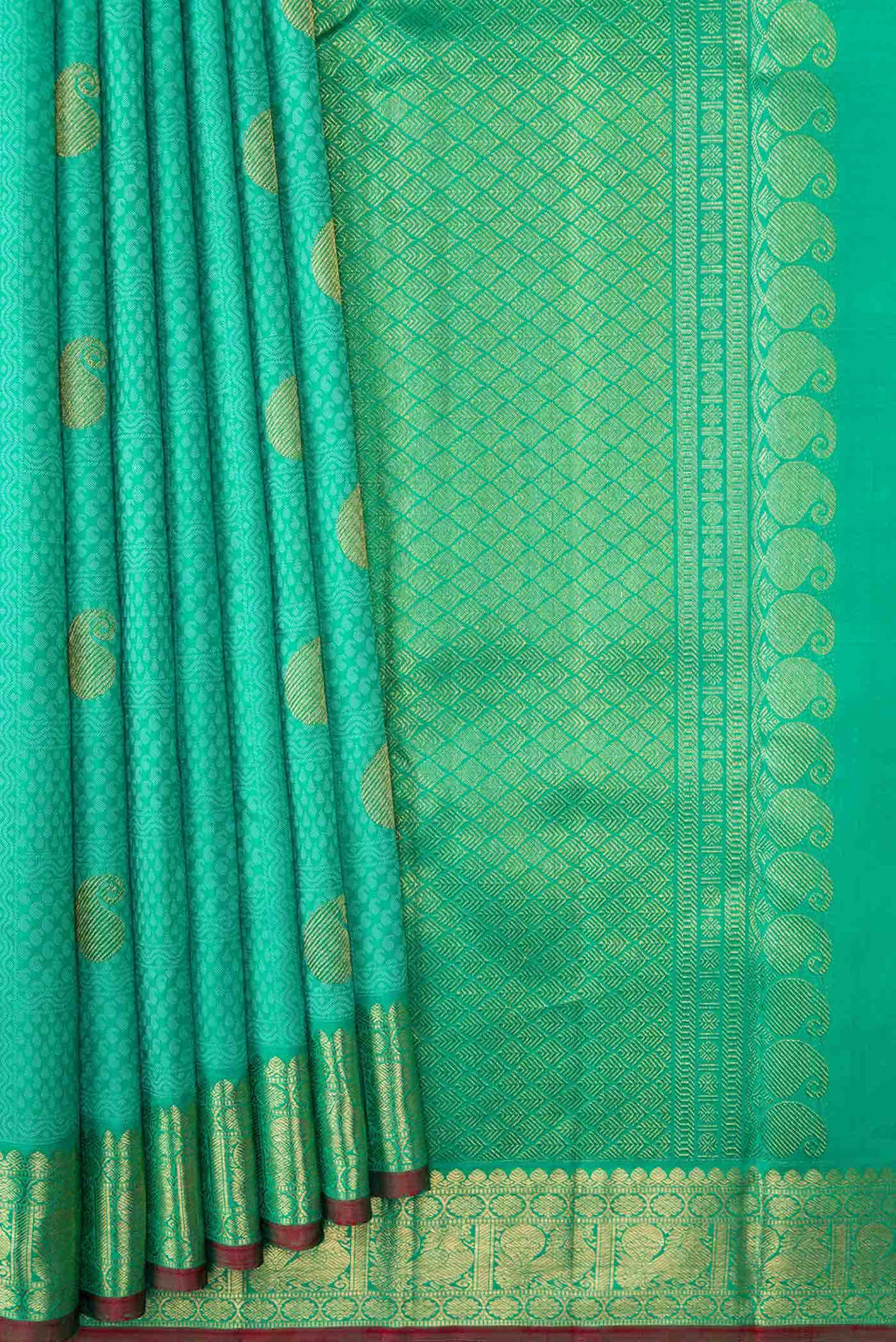 Pure Silk Pure Zari Sea Green Dual Tone Kanchipuram Saree