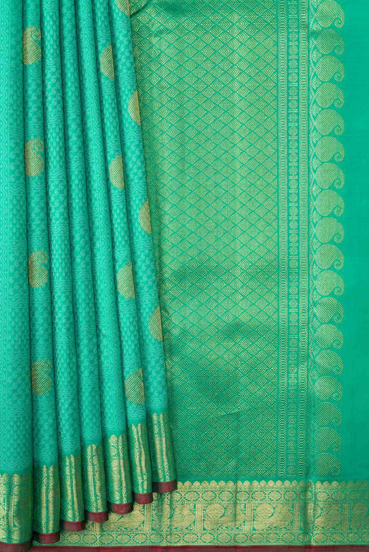 Pure Silk Pure Zari Sea Green Dual Tone Kanchipuram Saree