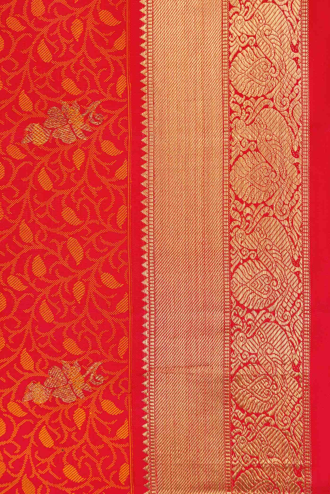 Pure Silk Pure Zari Orange Dual Tone Kanchipuram Saree