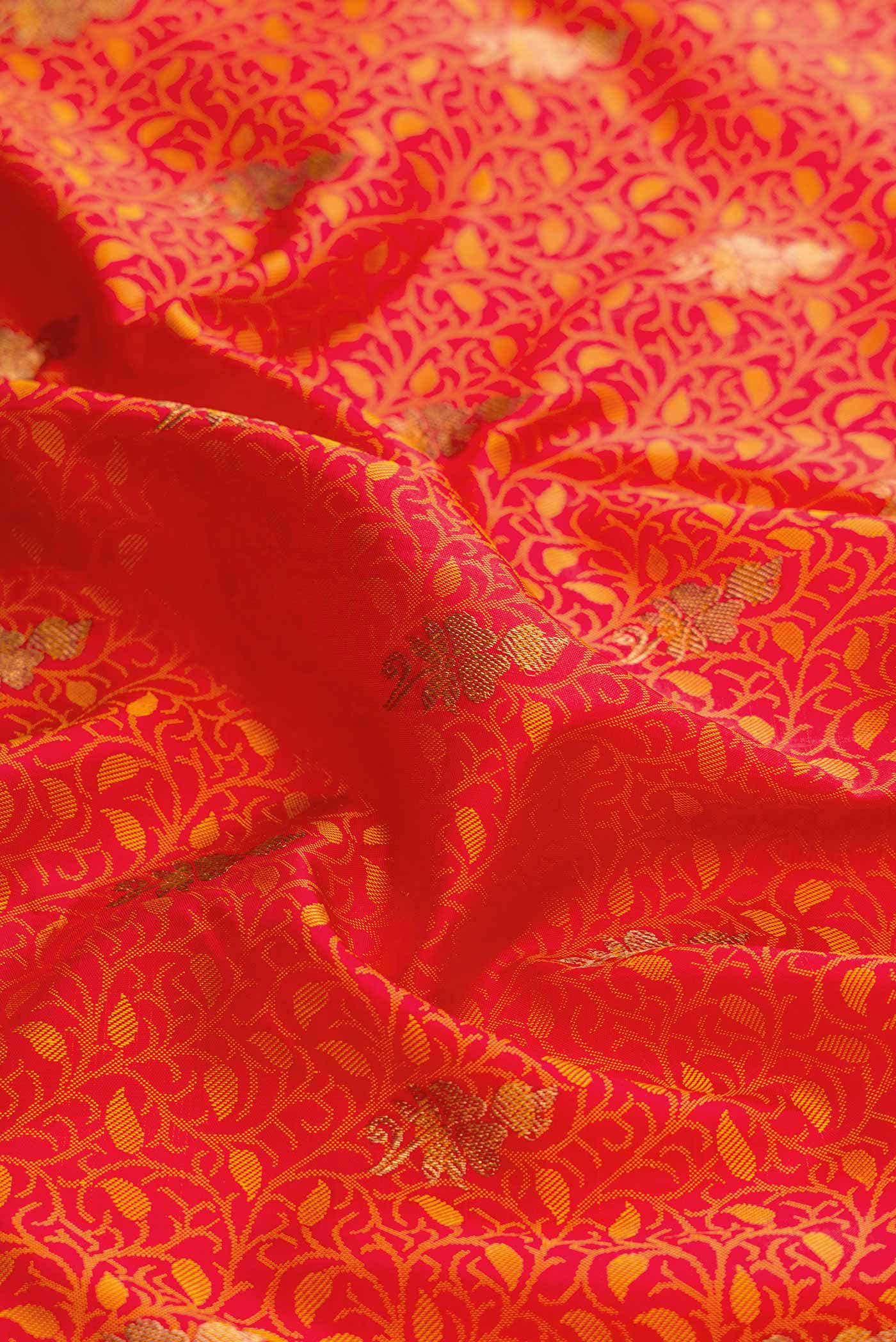 Pure Silk Pure Zari Orange Dual Tone Kanchipuram Saree