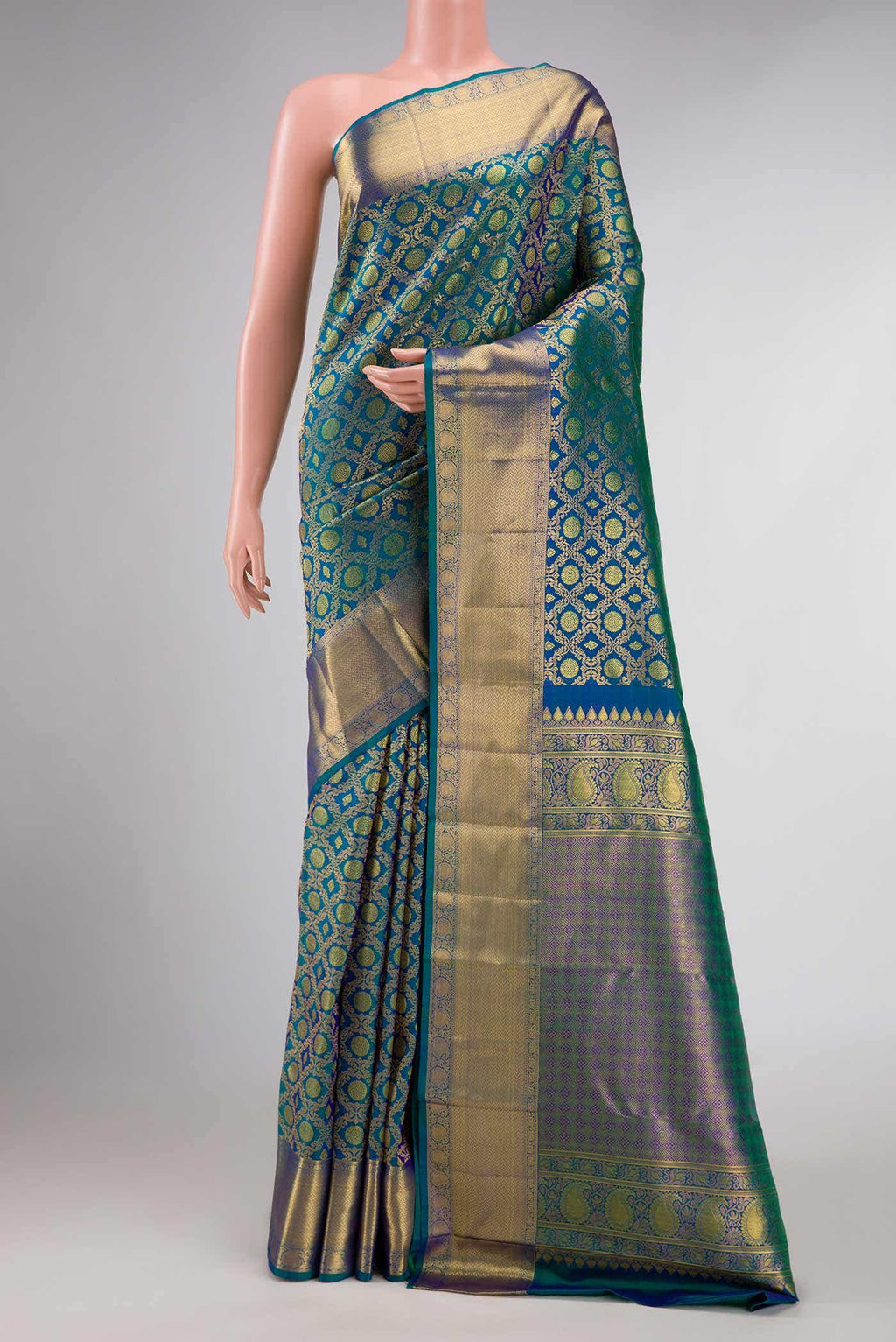 Peacock Blue Dual Tone Kanchipuram Silk Saree