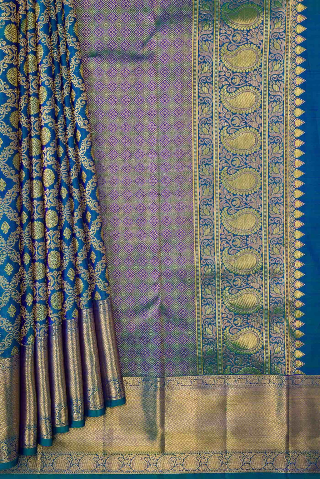 Peacock Blue Dual Tone Kanchipuram Silk Saree