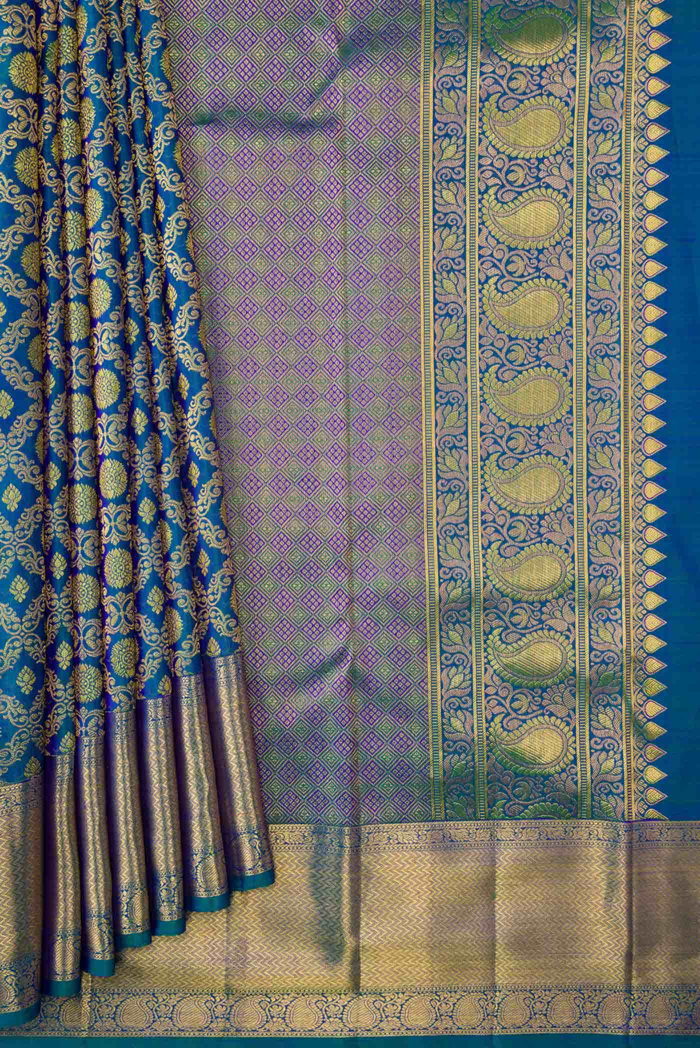 Peacock Blue Dual Tone Kanchipuram Silk Saree