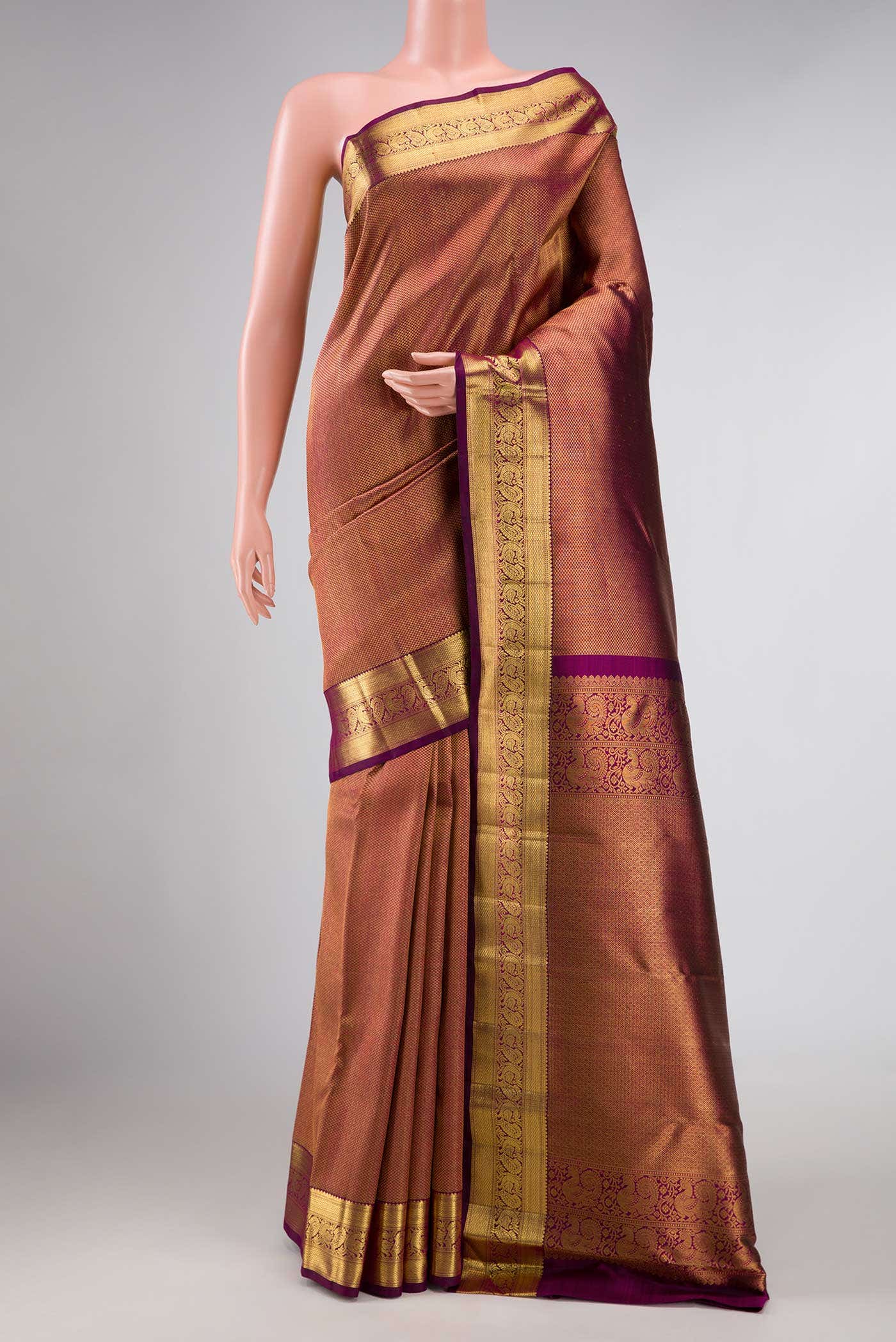 Burgundy Dual Tone Kanchipuram Silk Saree