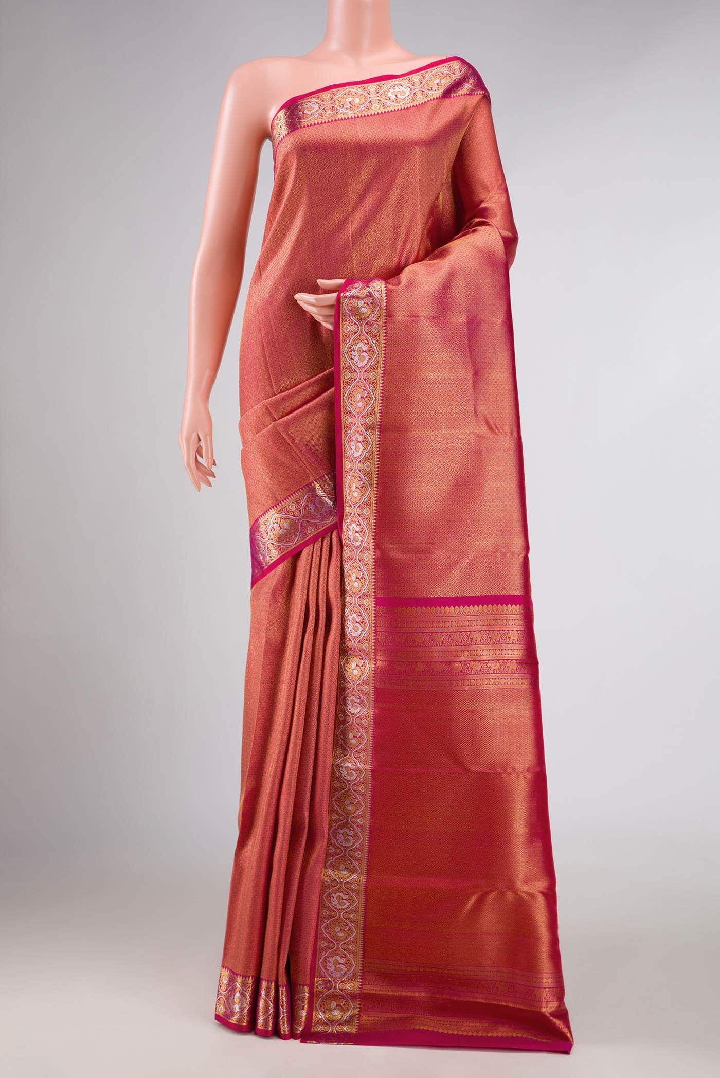 Dark Pink Dual Tone Kanchipuram Tissue Silk Saree