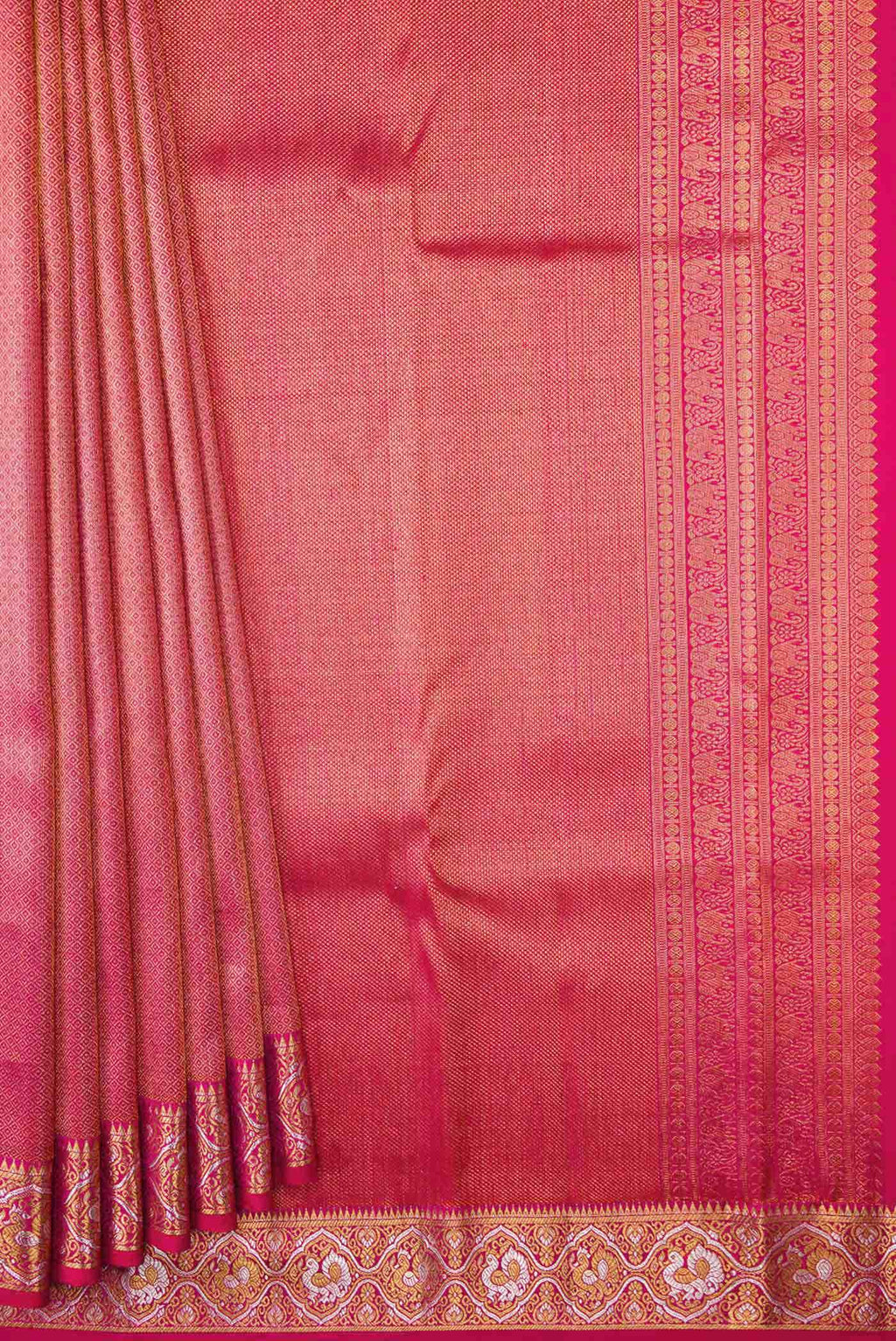 Dark Pink Dual Tone Kanchipuram Tissue Silk Saree