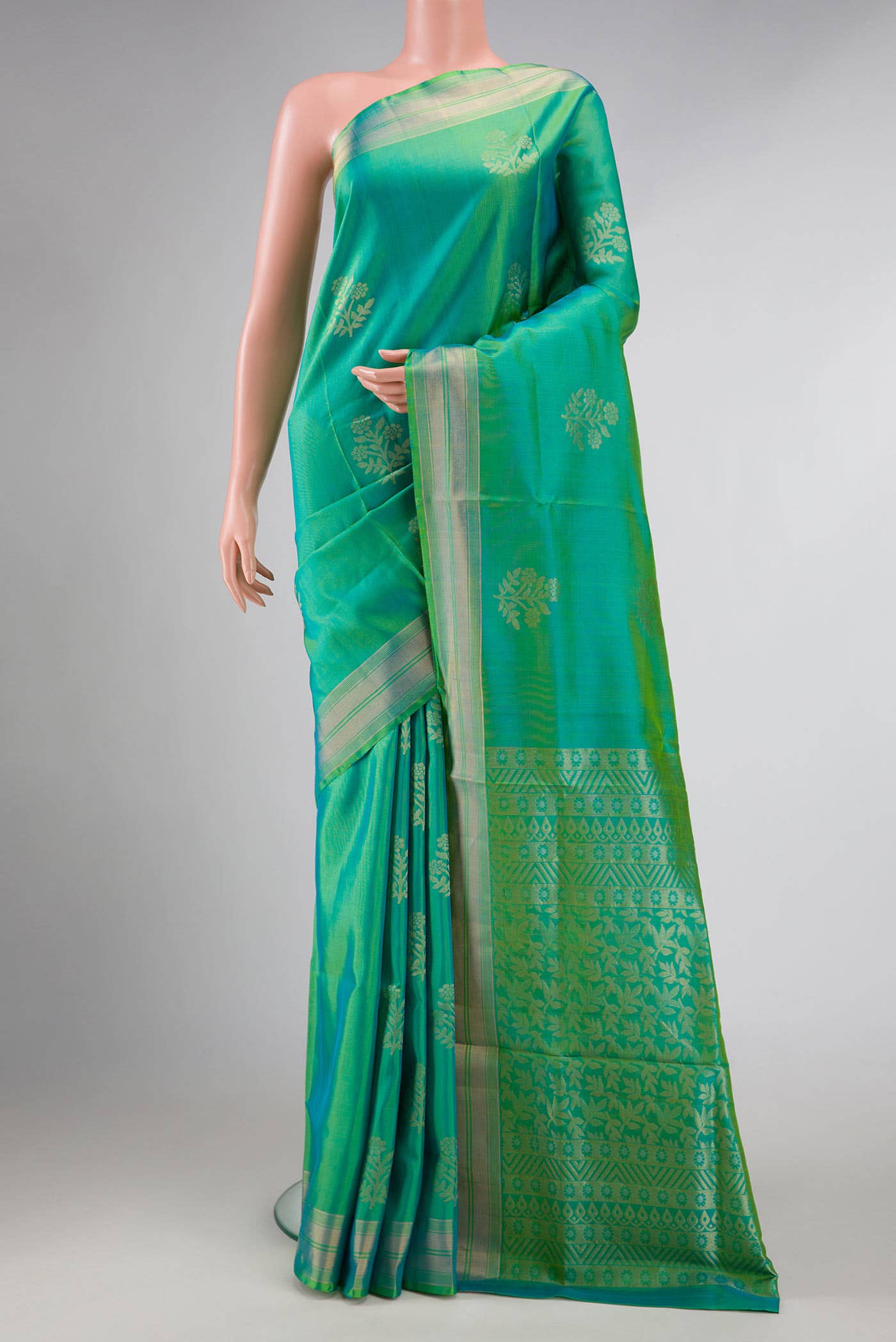 Green Dual Tone Soft Silk Saree