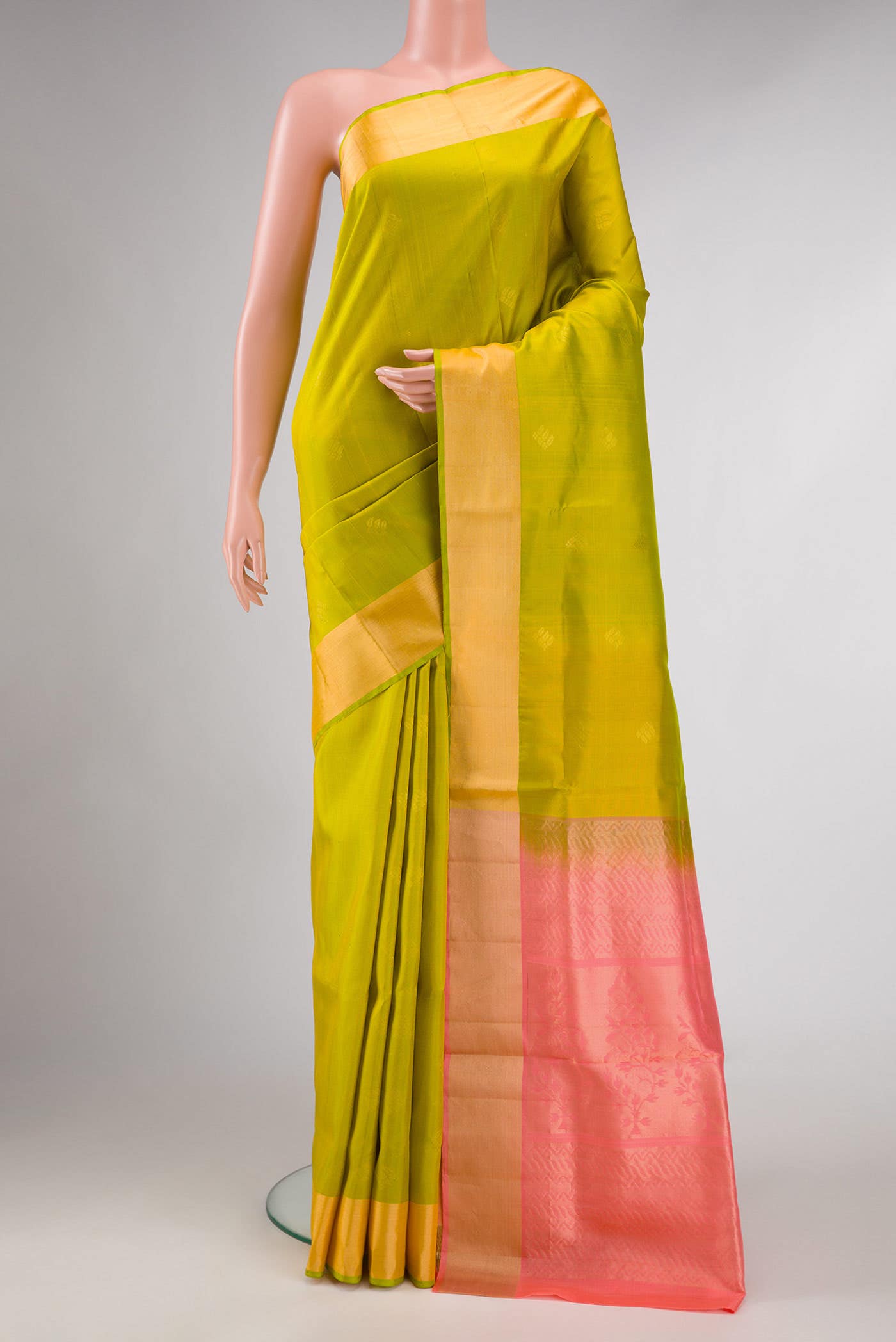 Parrot Green Dual Tone Soft Silk Saree