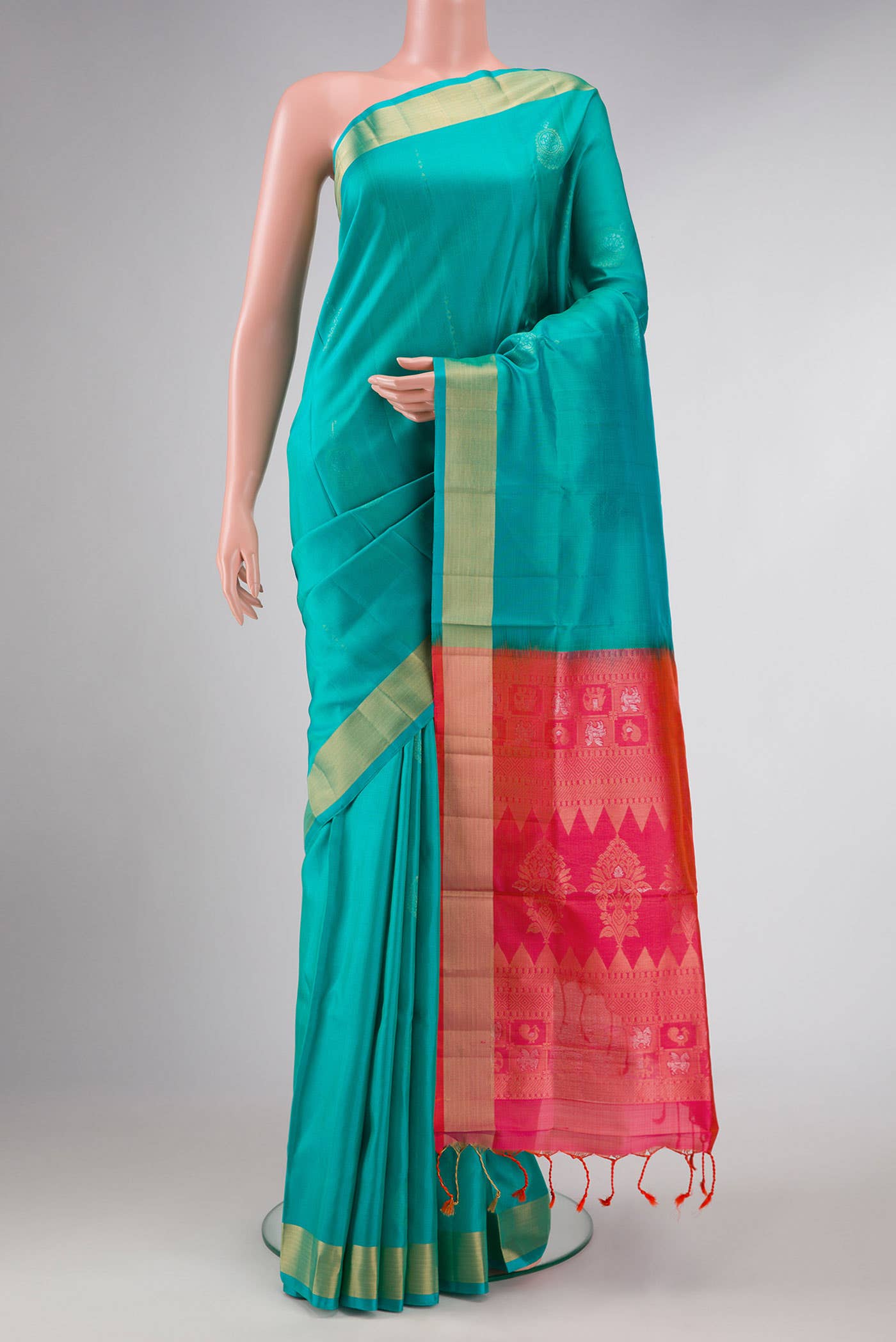 Sea Green Dual Tone Soft Silk Saree