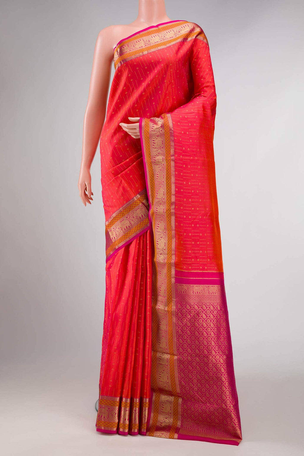 Brick Orange Dual Tone Kanchipuram Silk Saree
