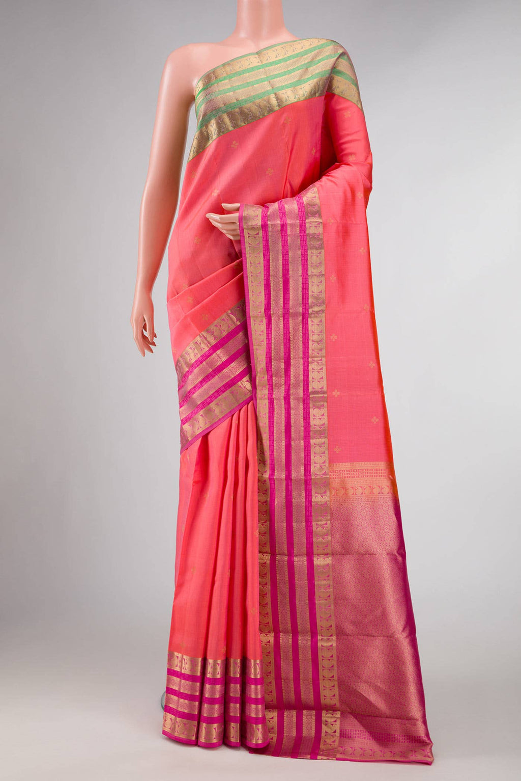 Peach Dual Tone Kanchipuram Silk Saree