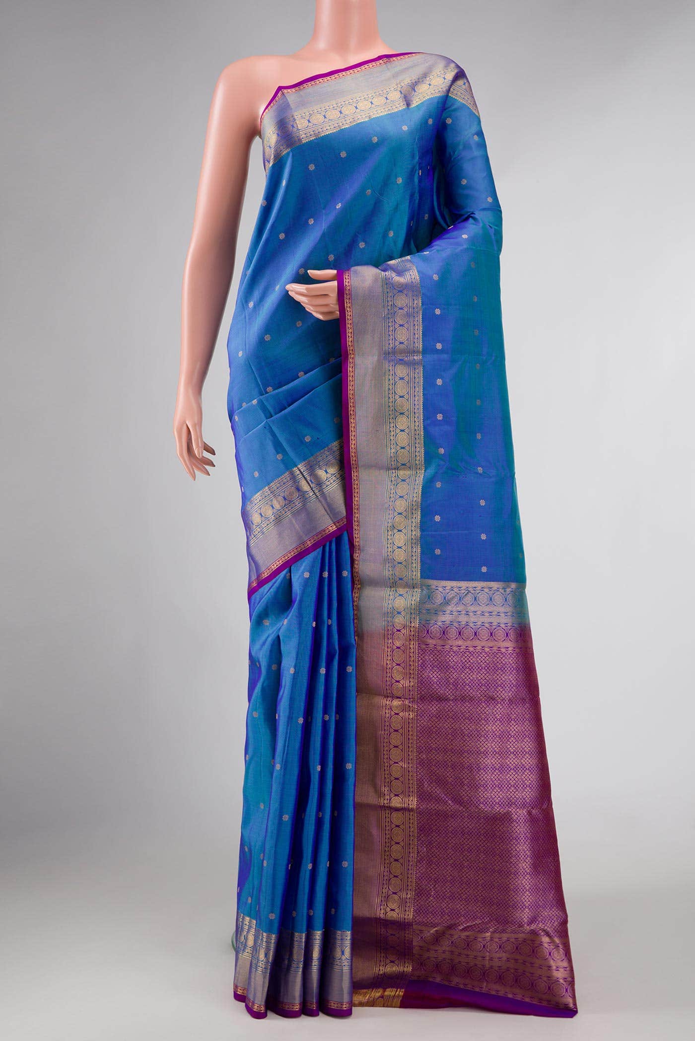 Peacock Blue Dual Tone Kanchipuram Silk Saree