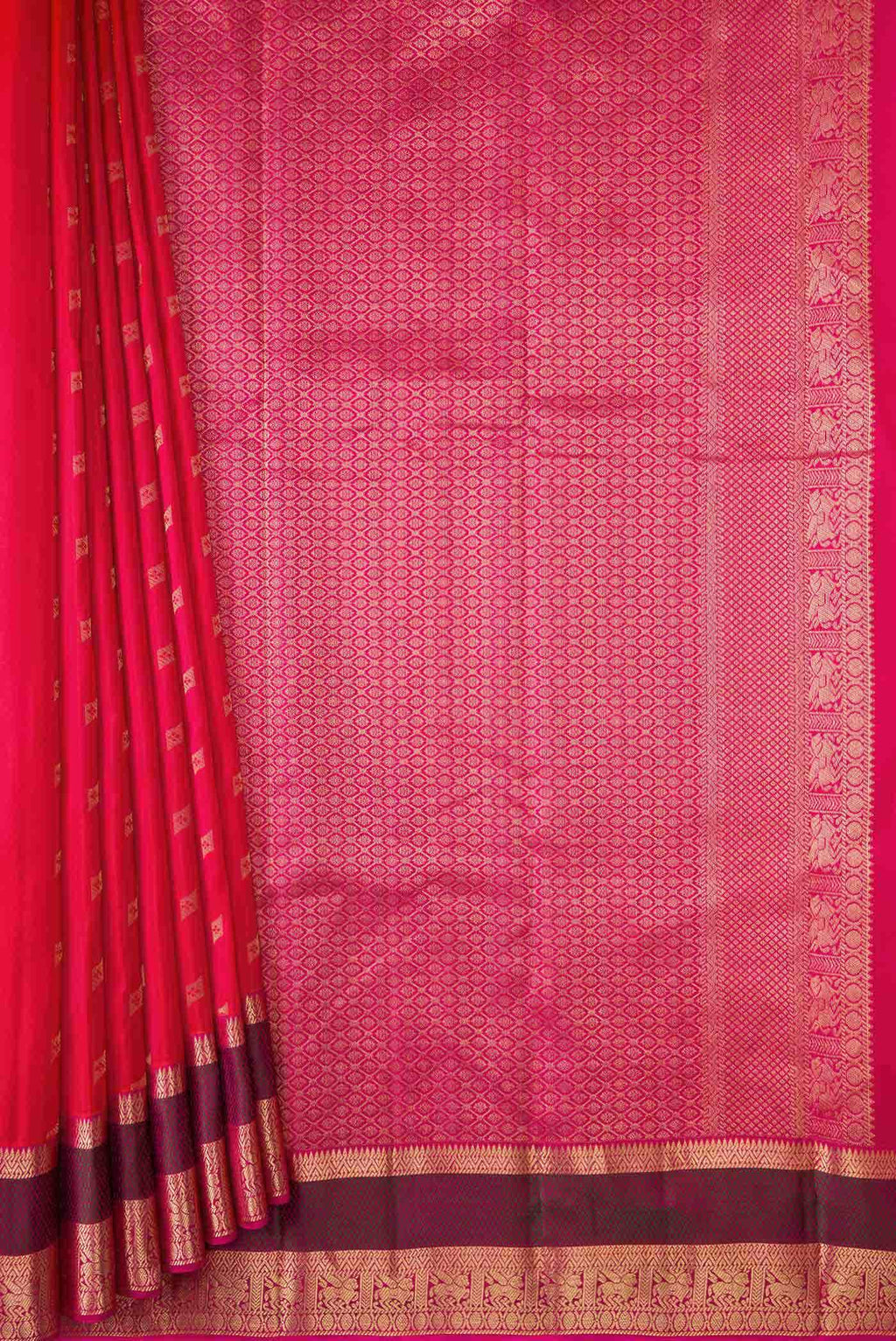 Coral Dual Tone Kanchipuram Silk Saree