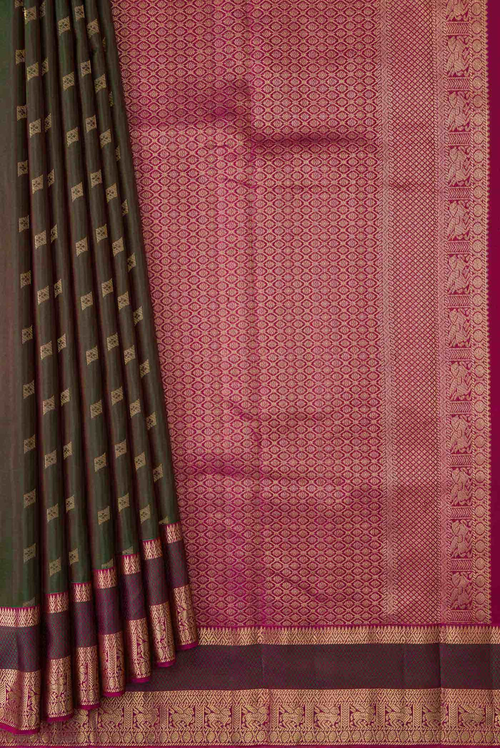 Bottle Green Dual Tone Kanchipuram Silk Saree