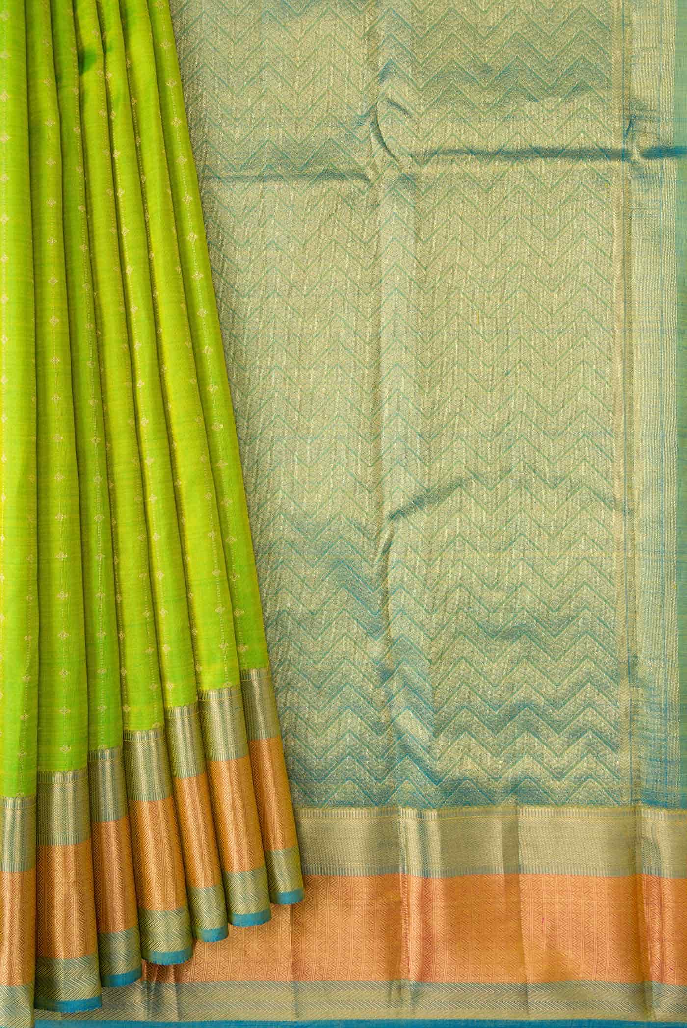 Parrot Green Dual Tone Kanchipuram Silk Saree