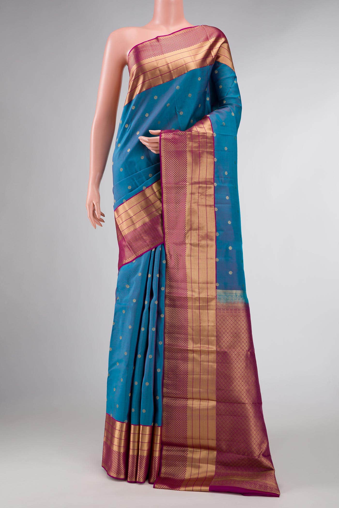 Peacock Blue Dual Tone Kanchipuram Silk Saree