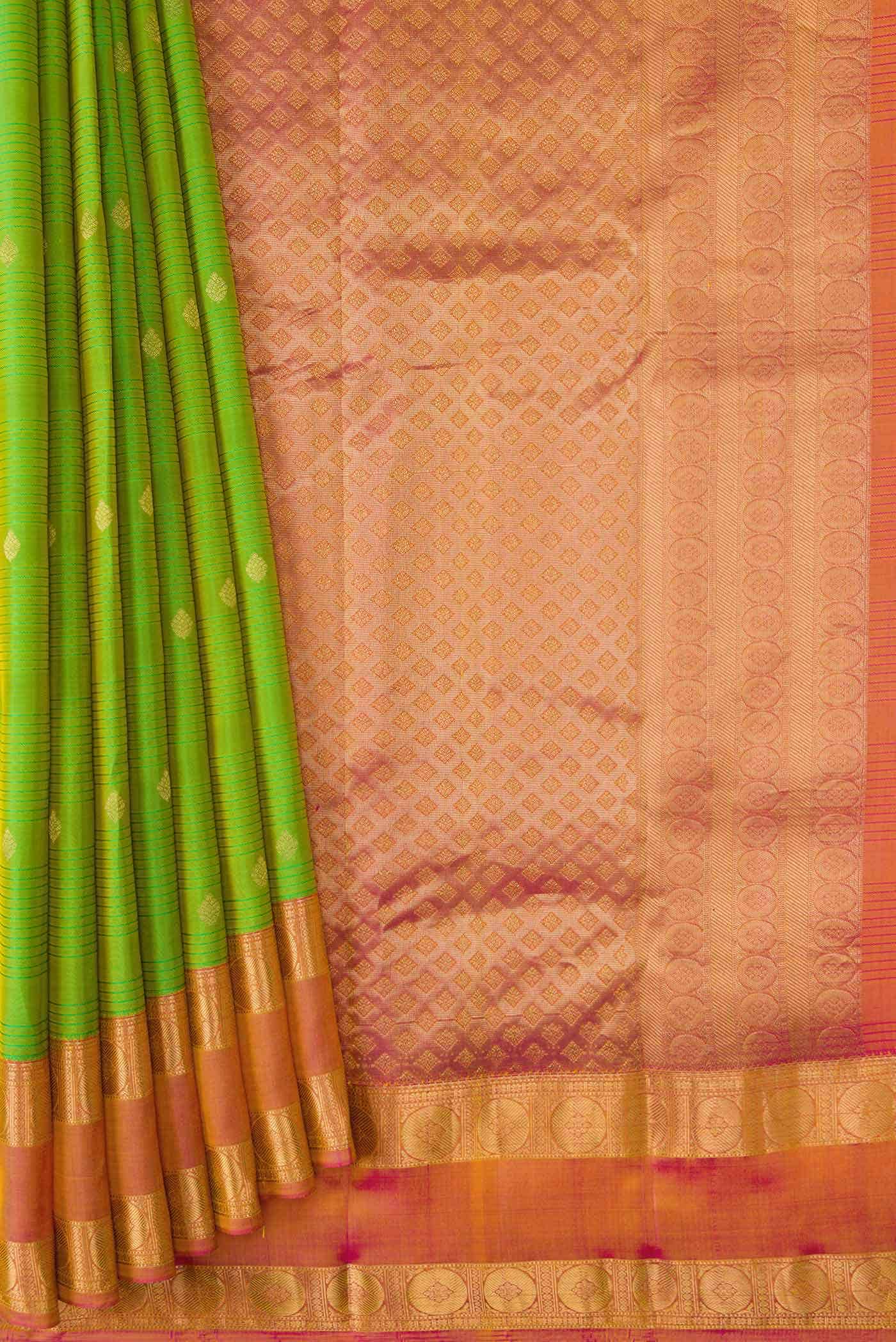 Parrot Green Dual Tone Kanchipuram Silk Saree