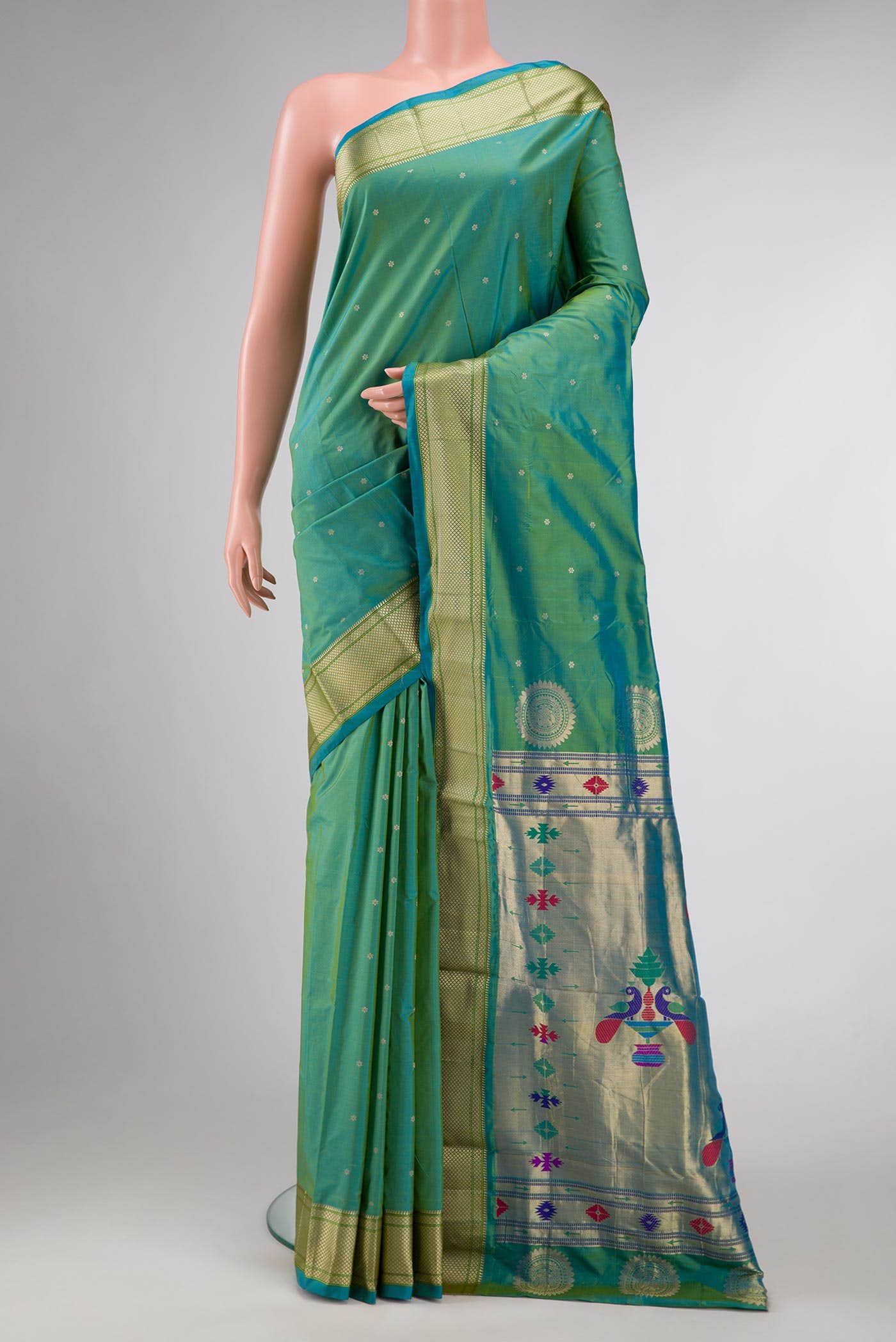 Green Dual Tone Blended Paithani Silk Saree