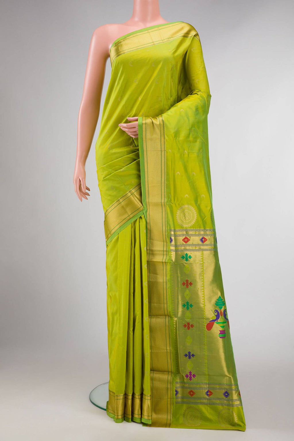Parrot Green Dual Tone Blended Paithani Silk Saree