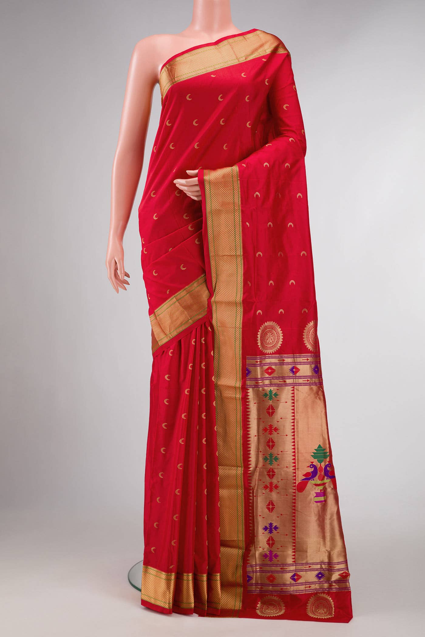 Red Dual Tone Blended Paithani Silk Saree