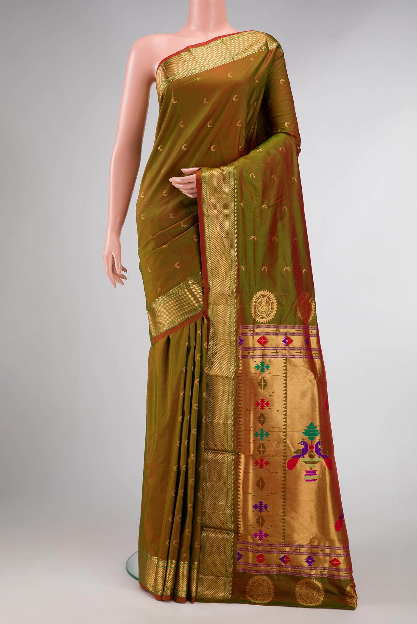 Mehandi Green Dual Tone Blended Paithani Silk Saree